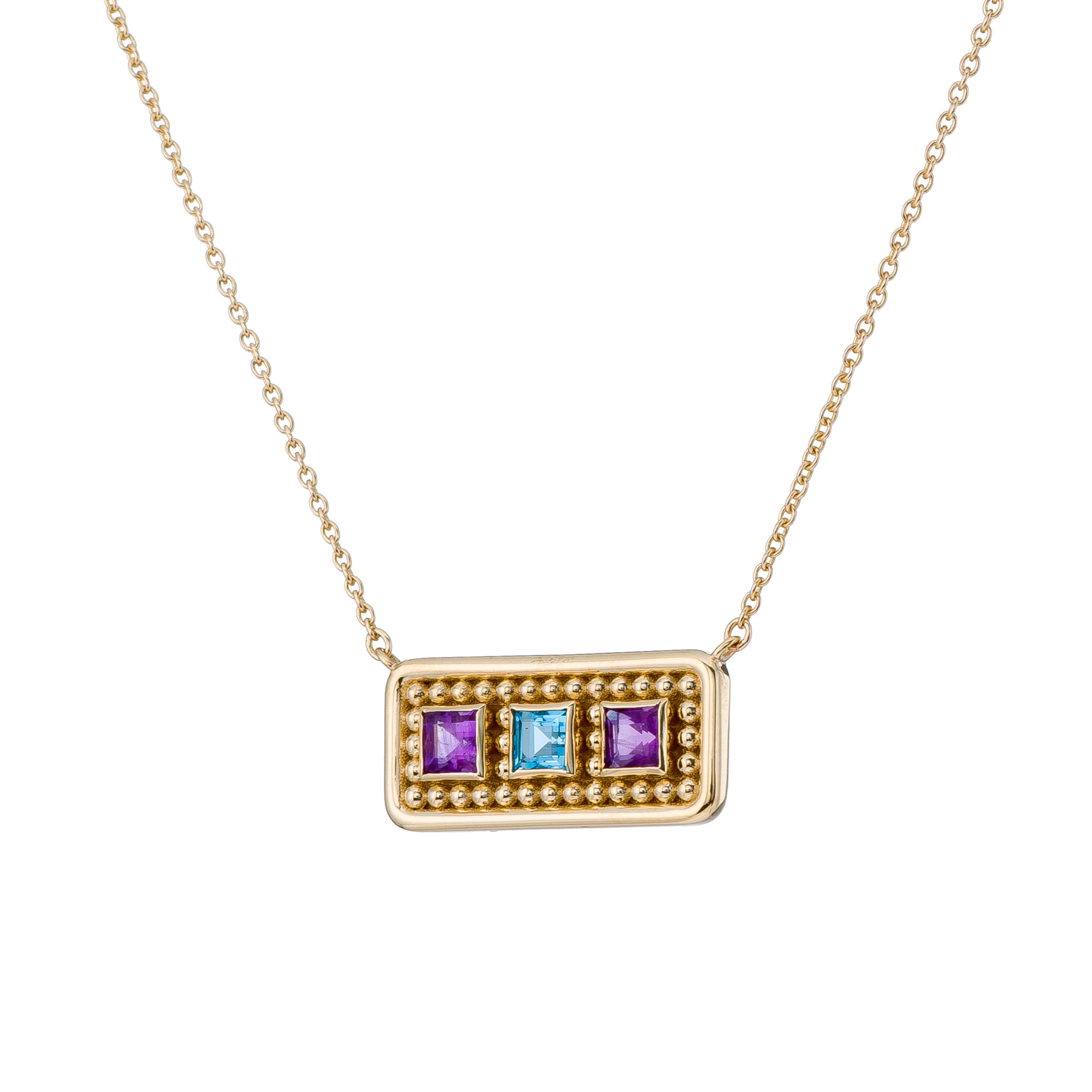 Gold Byzantine Pendant with Amethyst Swiss Topaz and Granulation In New Condition For Sale In Athens, GR