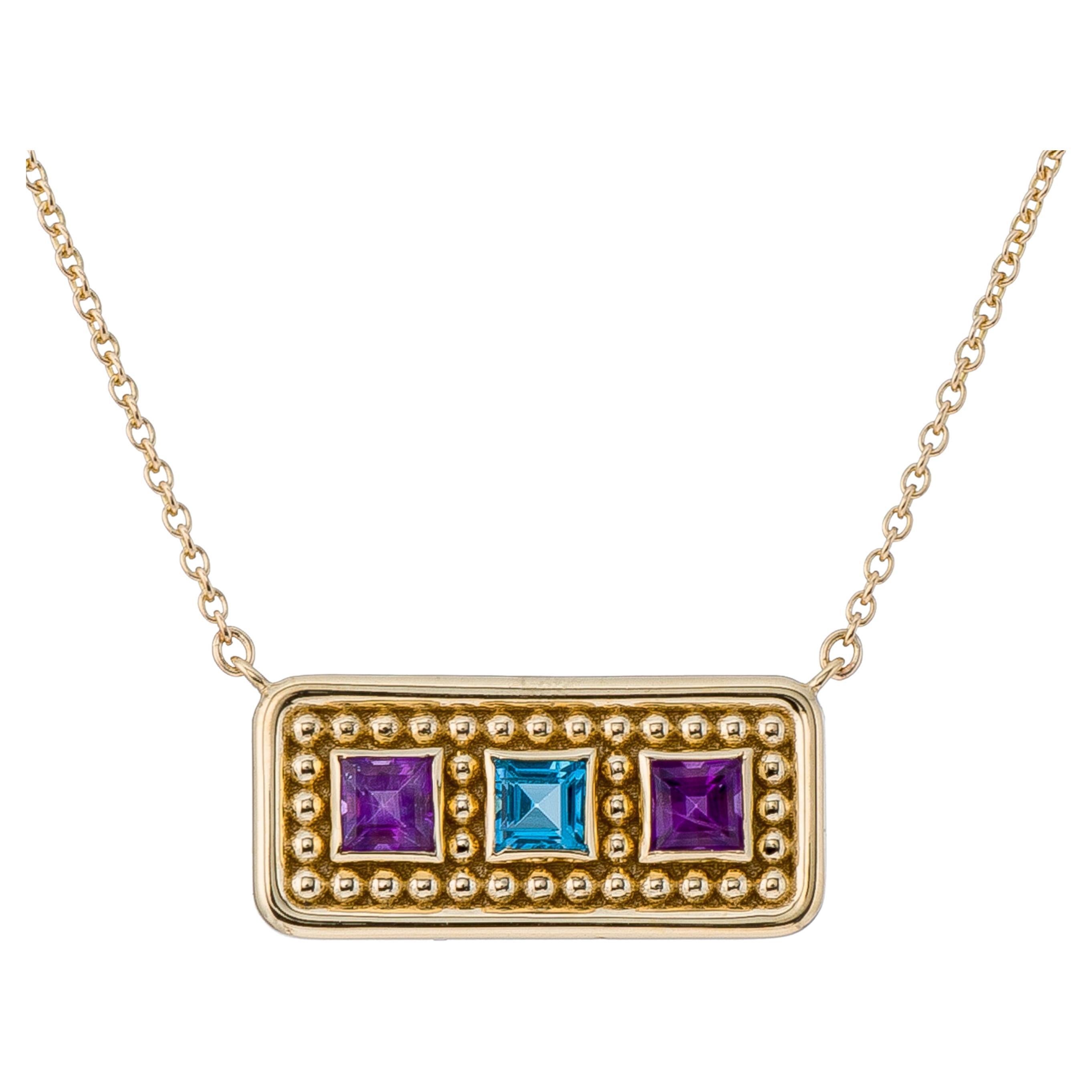 Gold Byzantine Pendant with Amethyst Swiss Topaz and Granulation For Sale