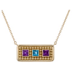 Gold Byzantine Pendant with Amethyst Swiss Topaz and Granulation