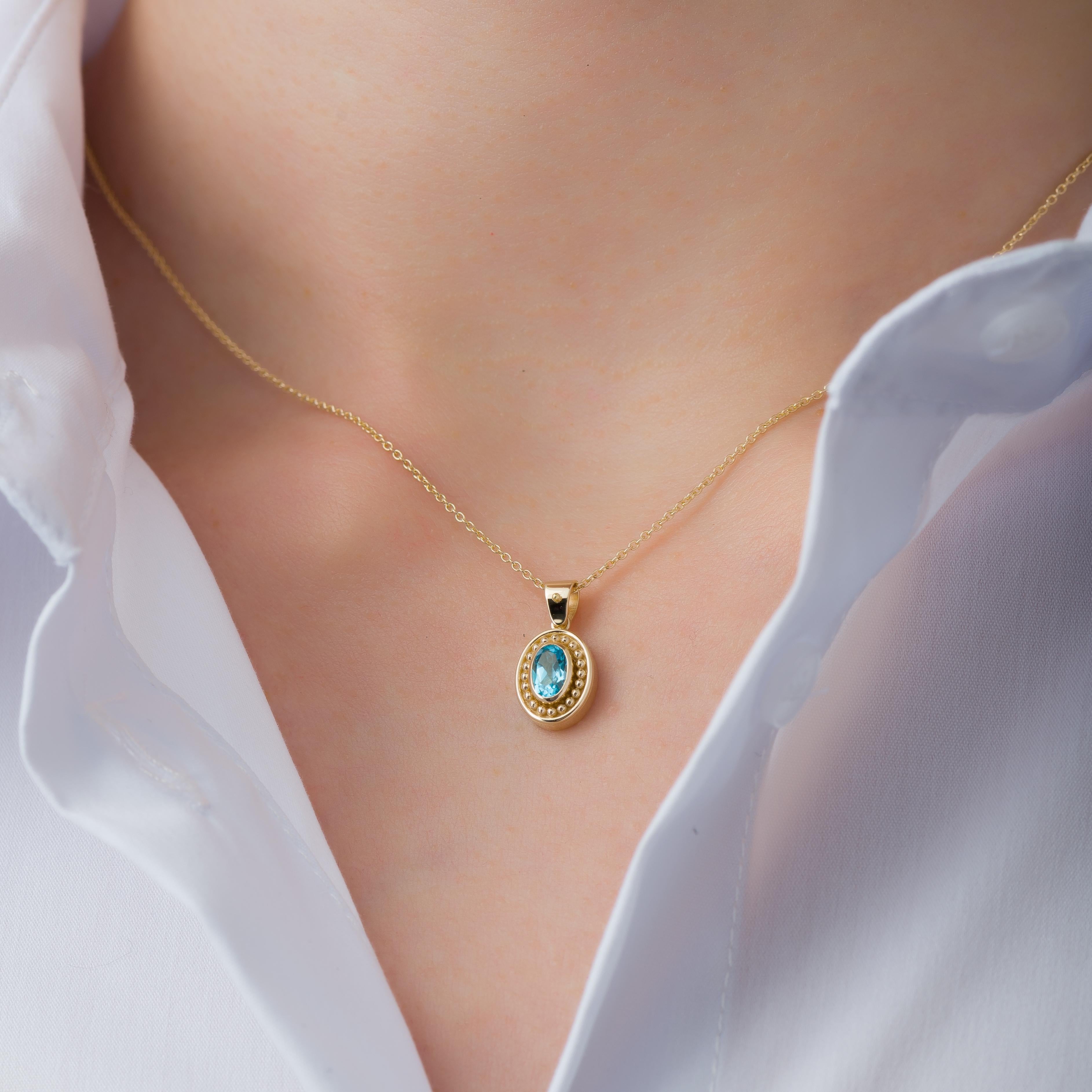 Women's Gold Byzantine Pendant with Swiss Blue Topaz For Sale
