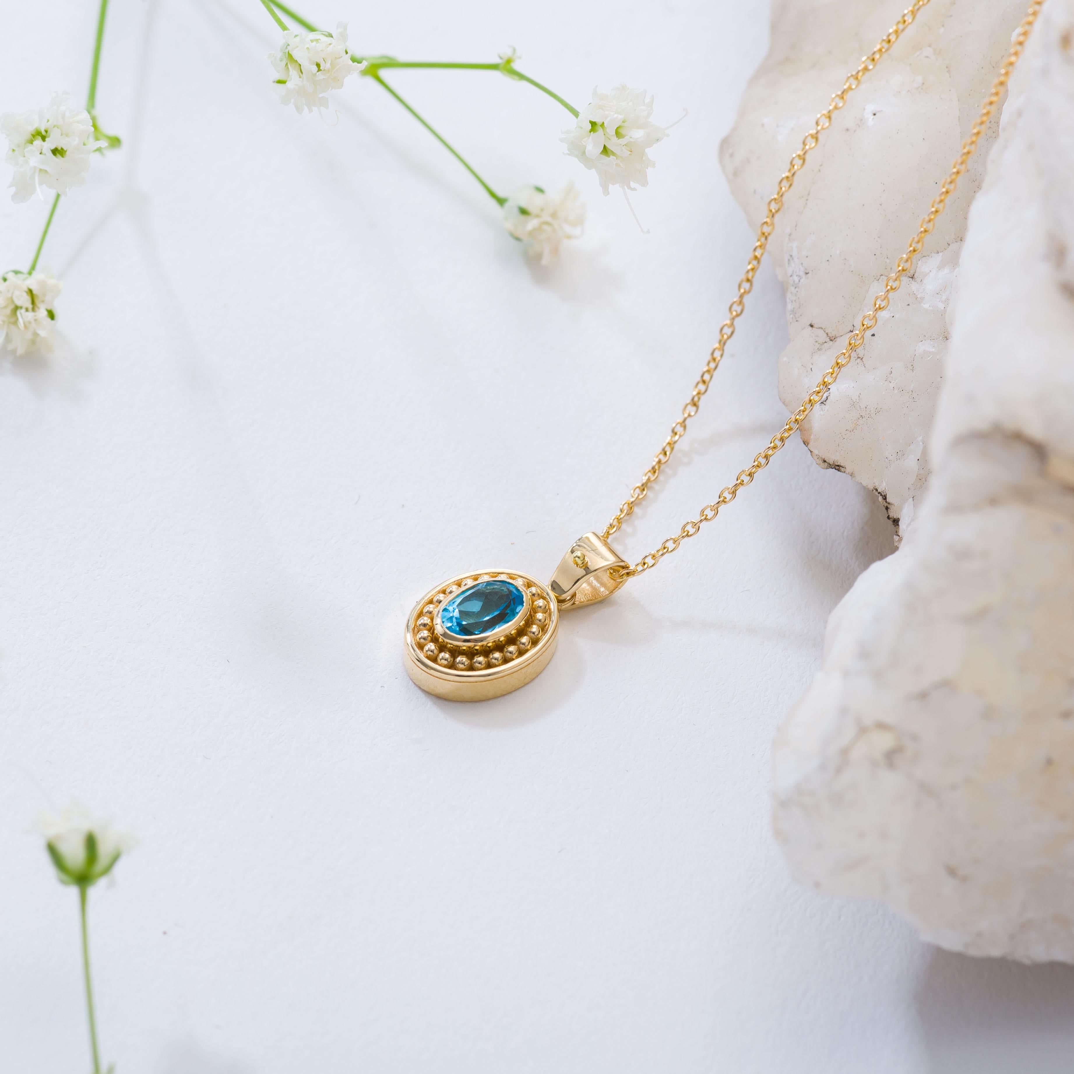 Gold Byzantine Pendant with Swiss Blue Topaz For Sale 1