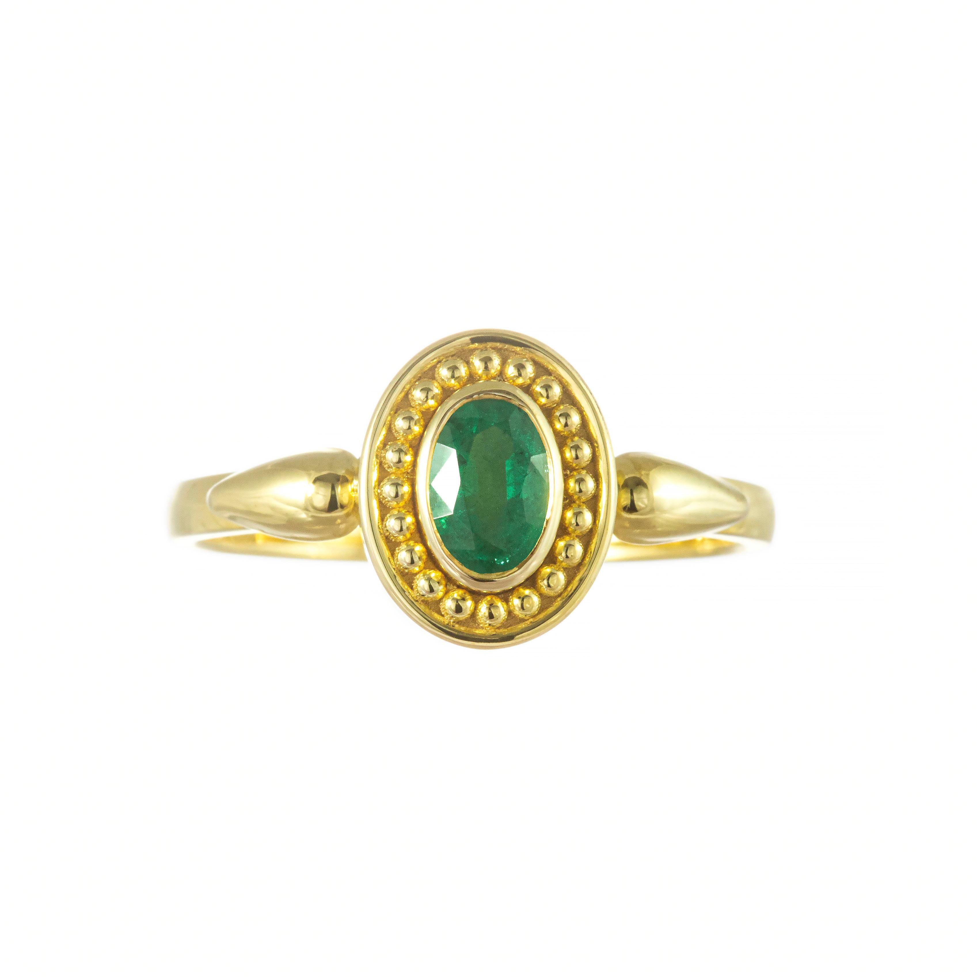 Oval Cut Gold Byzantine Ring with Emerald For Sale