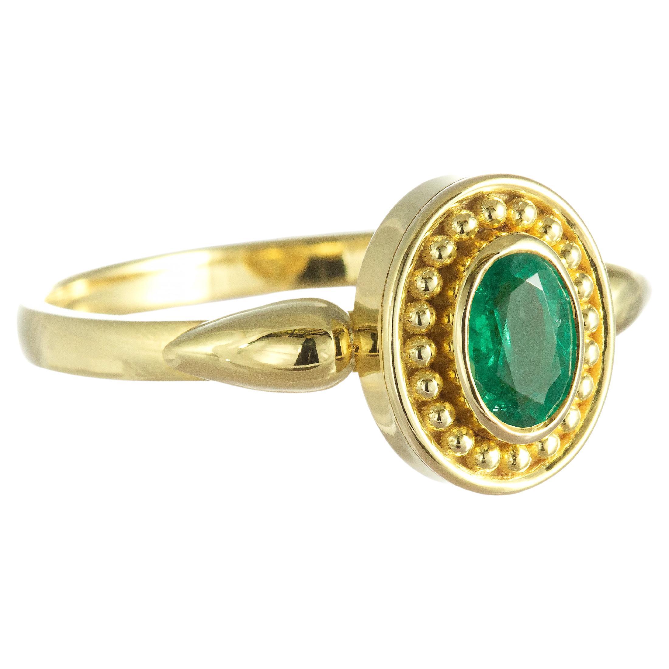 Gold Byzantine Ring with Emerald For Sale