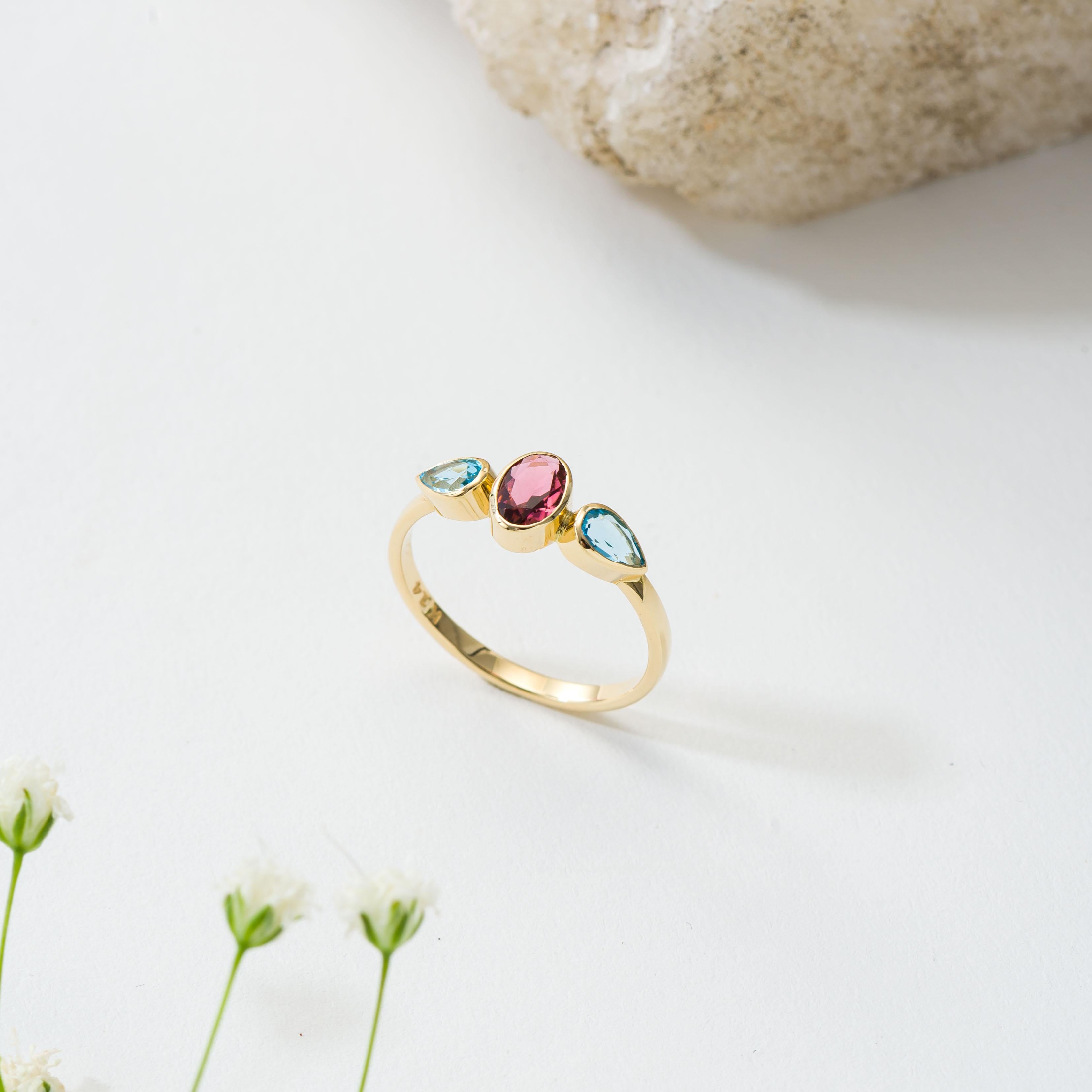 Oval Cut Gold Byzantine Ring with Tourmaline and Topaz For Sale