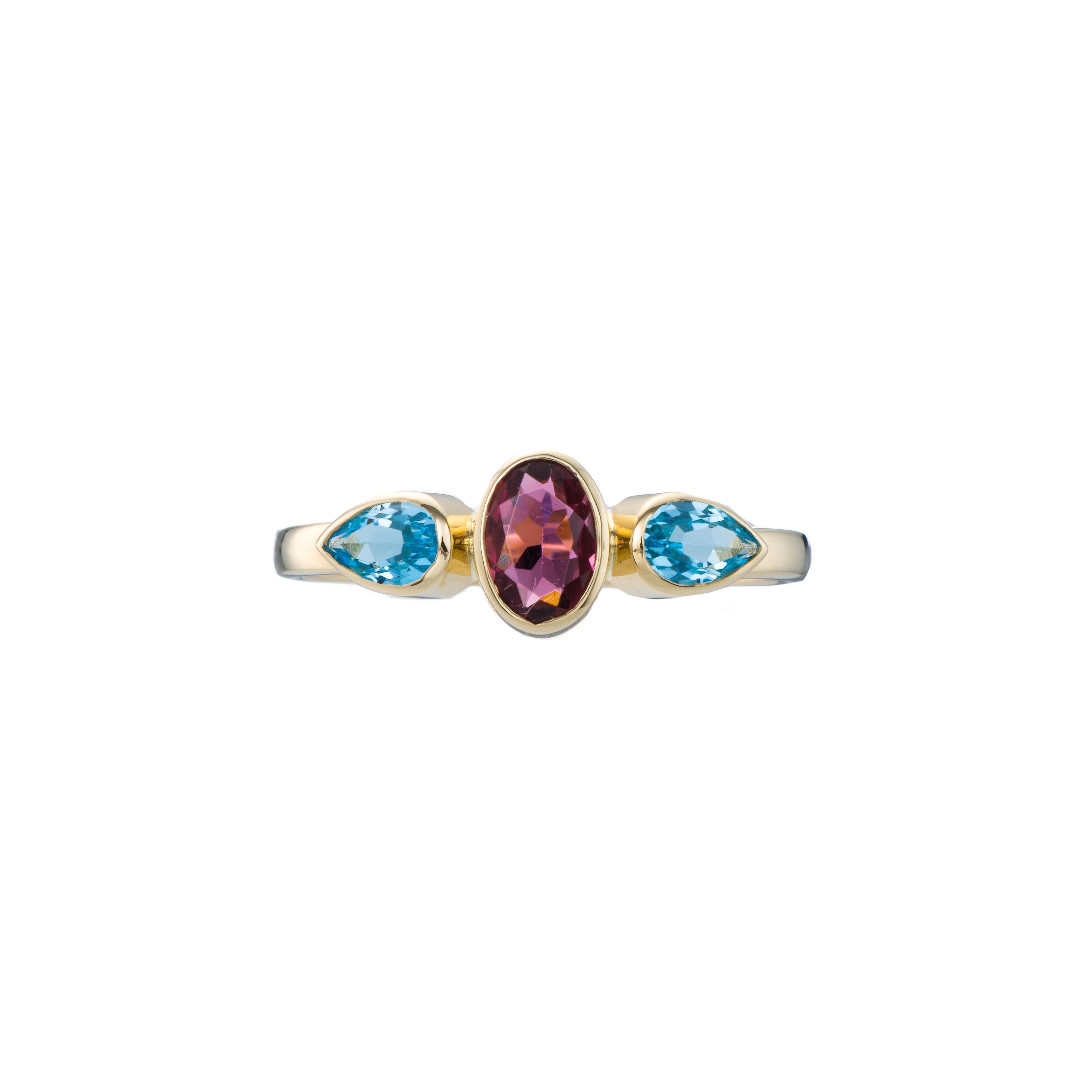 Gold Byzantine Ring with Tourmaline and Topaz In New Condition For Sale In Athens, GR