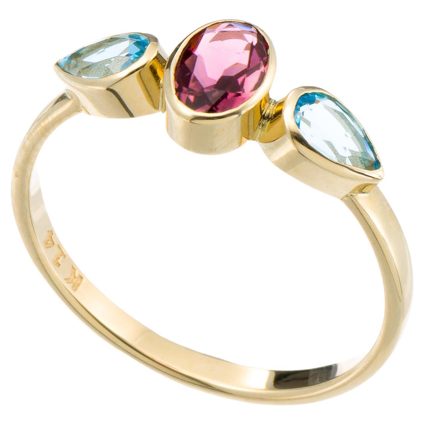 Gold Byzantine Ring with Tourmaline and Topaz For Sale