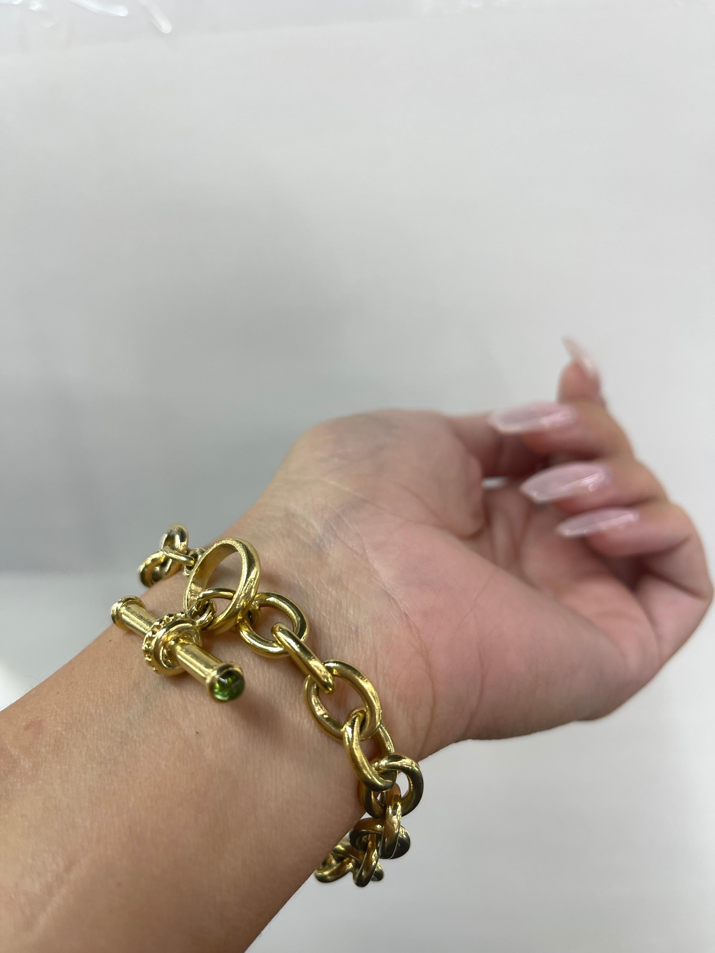 18 Karat Yellow Gold Cable Bracelet and Peridot Signed Vahe Naltchayan USA For Sale 2