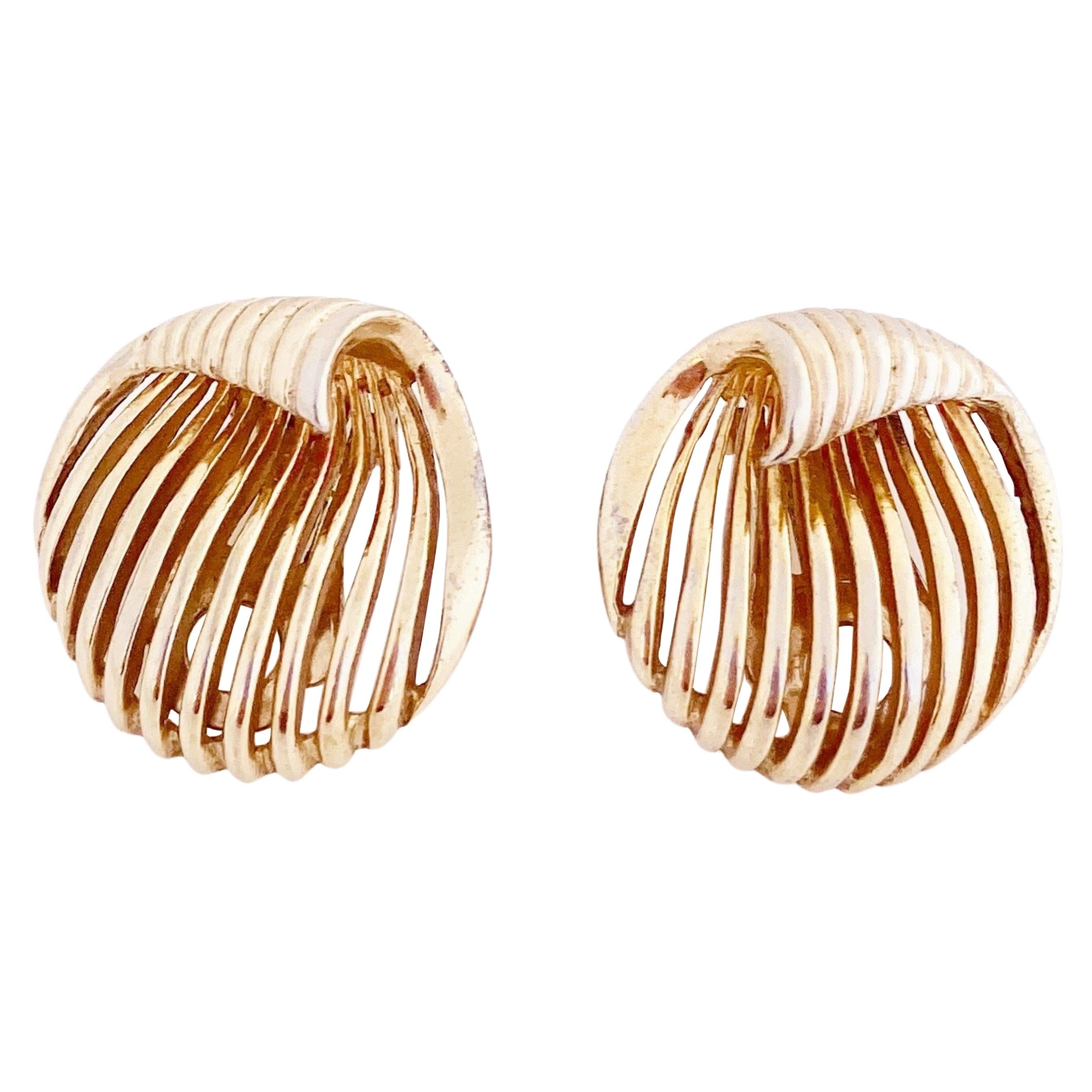 Gold Caged Scroll Earrings, 1960s
