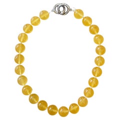 Gold Calcite 16mm Round Beaded Necklace with Interlocking Ring Clasp 