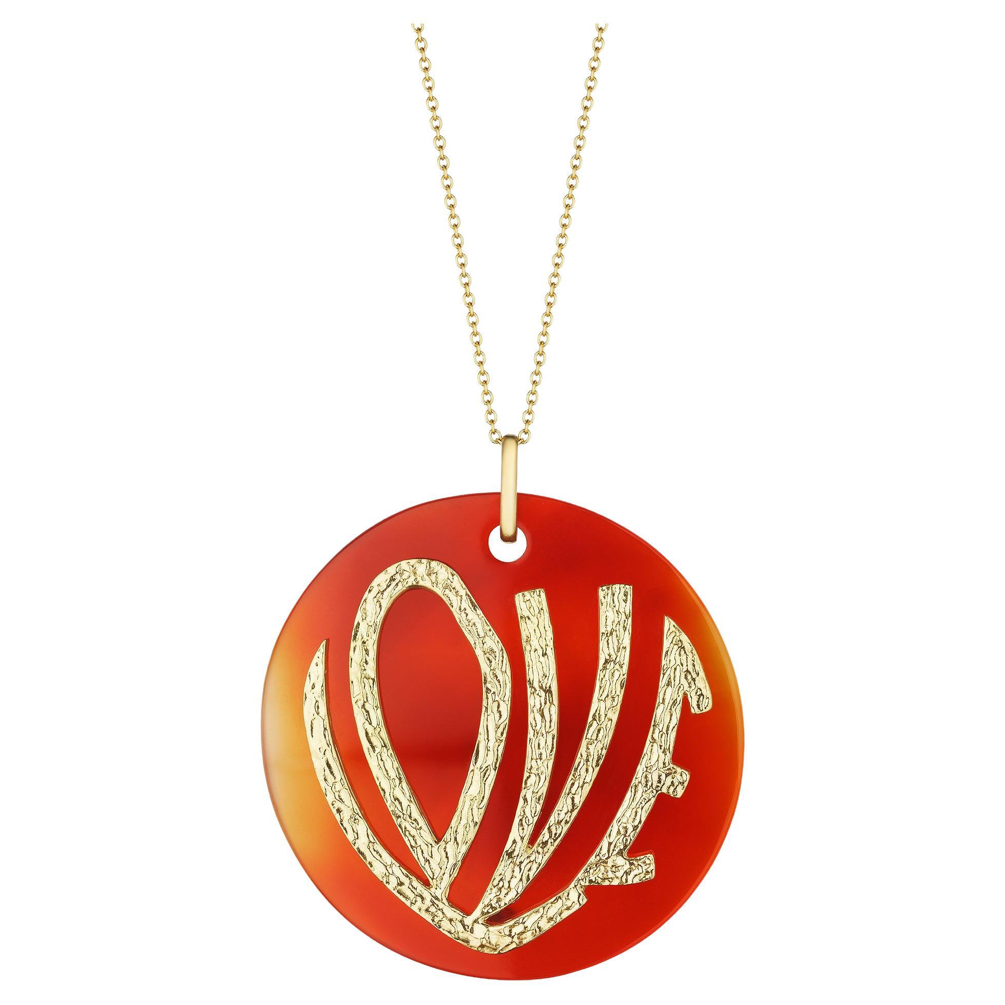 Gold Carnelian Large Love Pendant Necklace