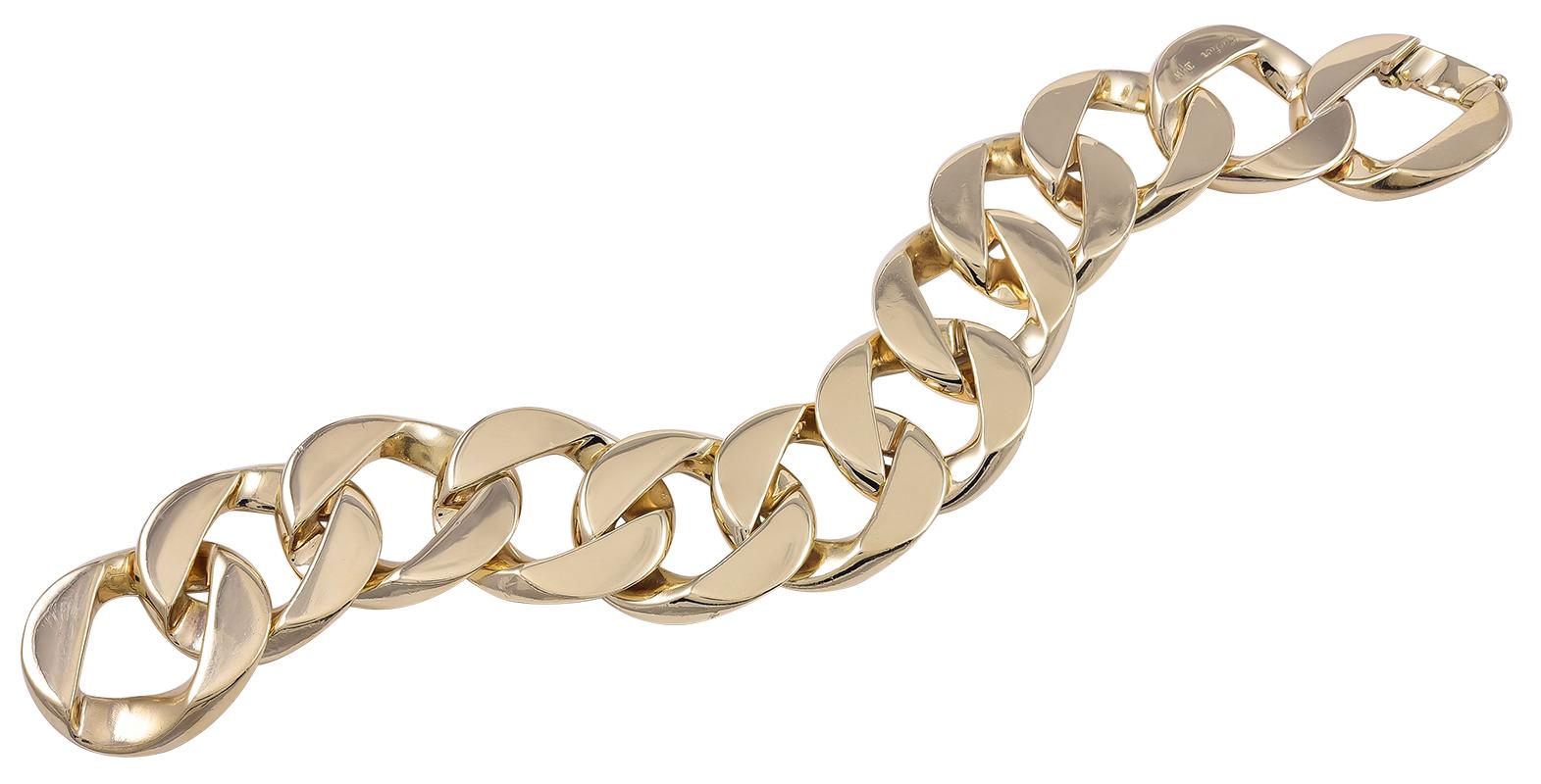 Curb link bracelet.  Made and signed by CARTIER.  Heavy gauge 14K yellow gold.  7
