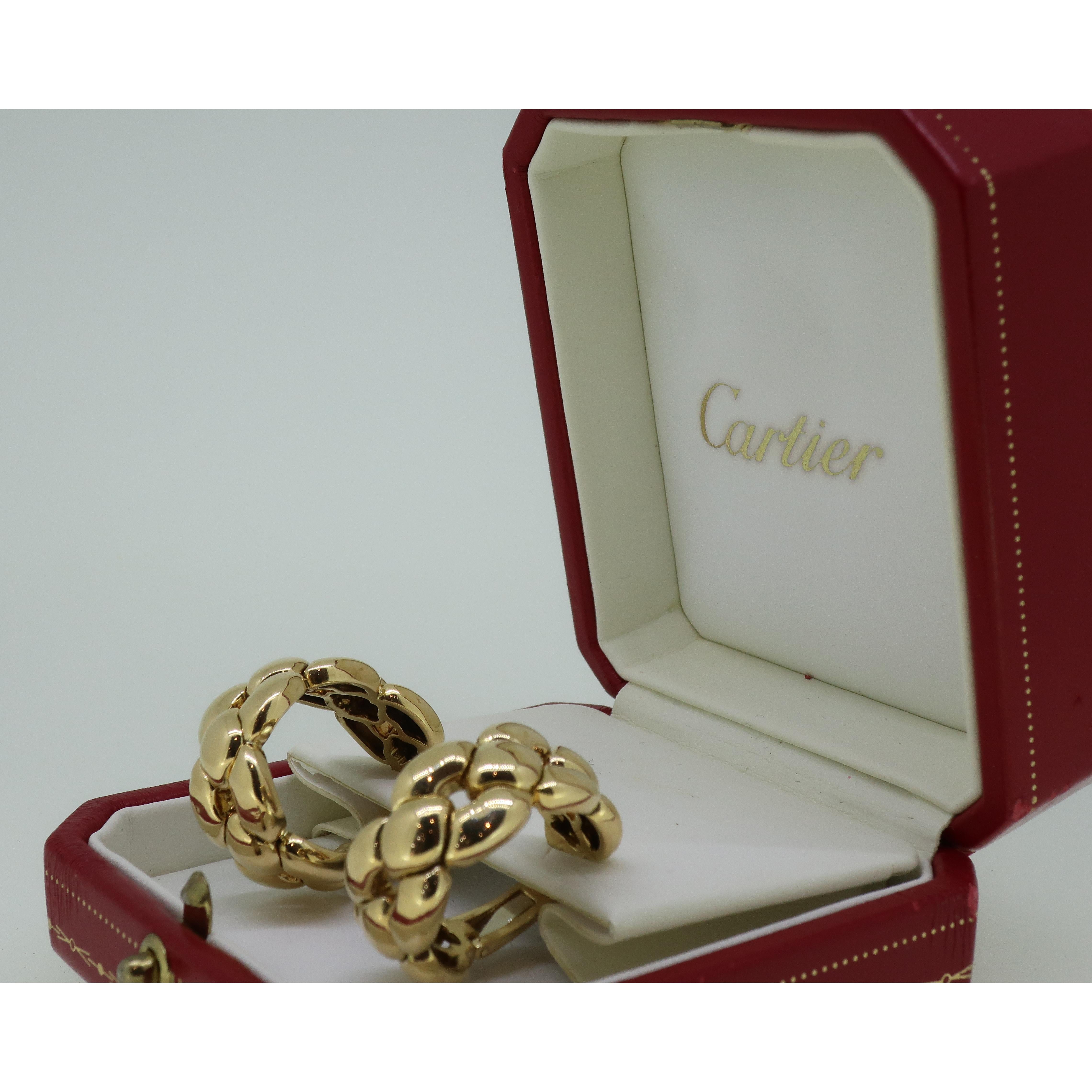 Contemporary Gold Cartier Chain Link Large Hoop Earrings 18 Karat Yellow Gold, 1992