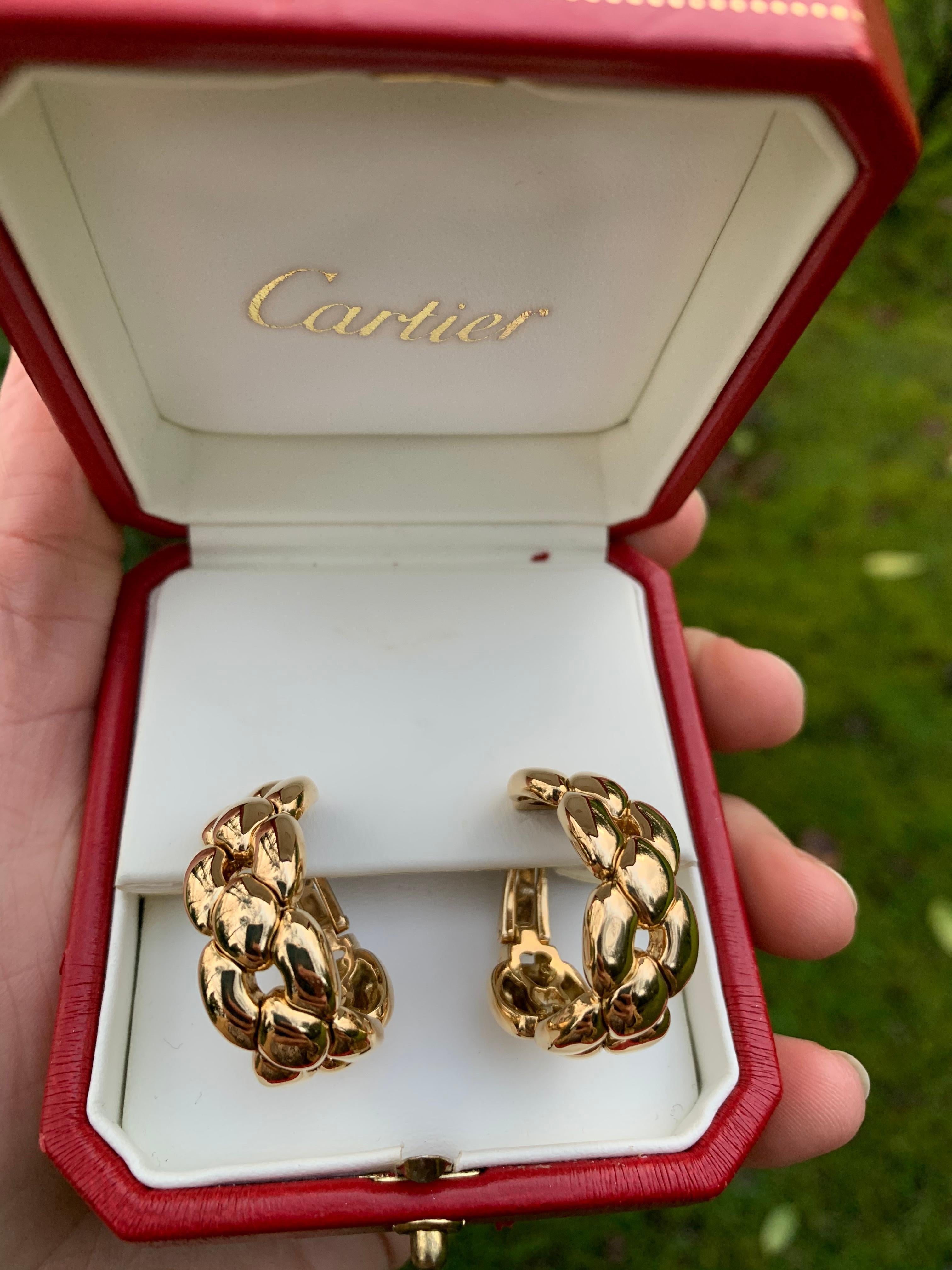 Gold Cartier Chain Link Large Hoop Earrings 18 Karat Yellow Gold, 1992 4