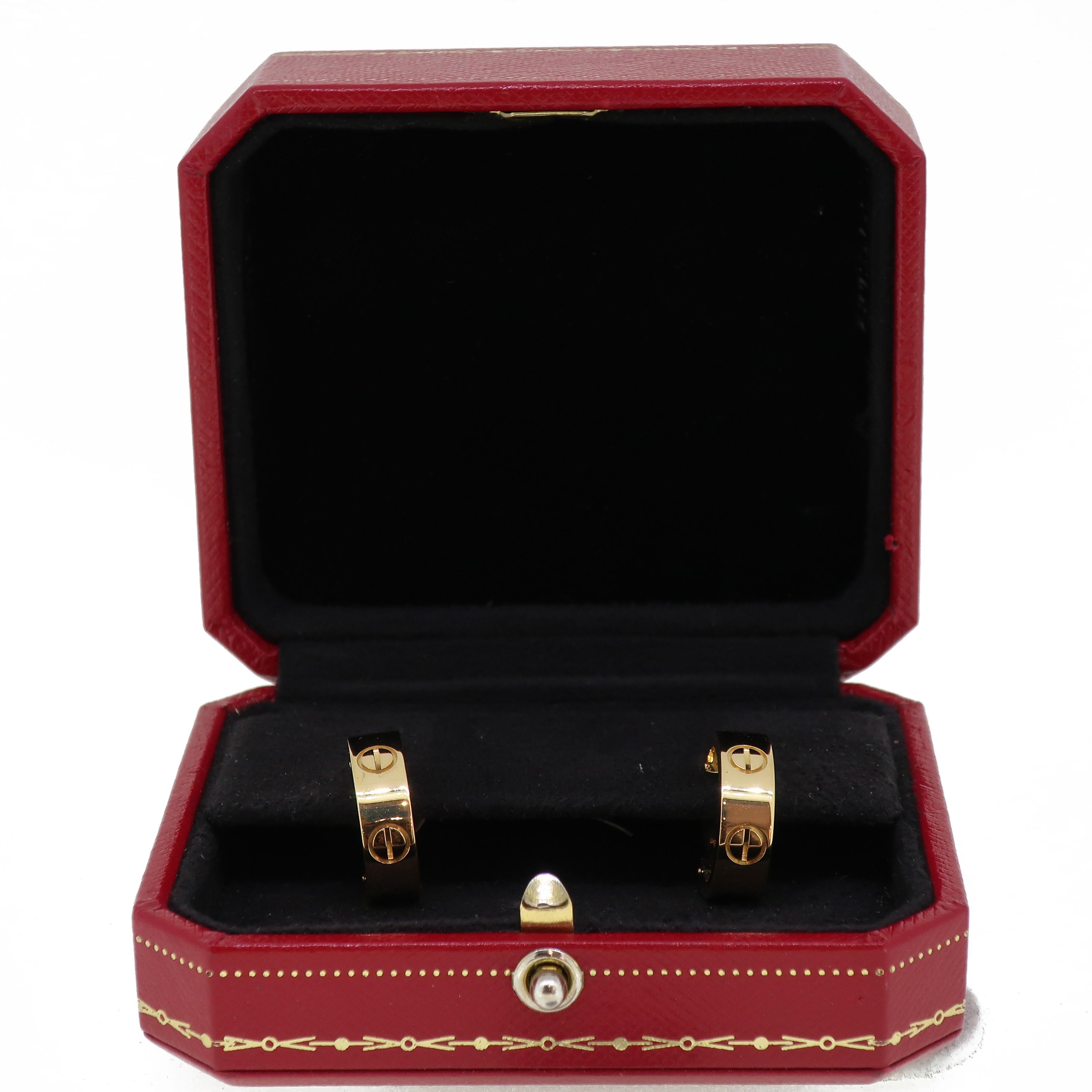 Gold Cartier 'Love' Hoop Earrings 18 Karat Yellow In Good Condition For Sale In East Grinstead, GB