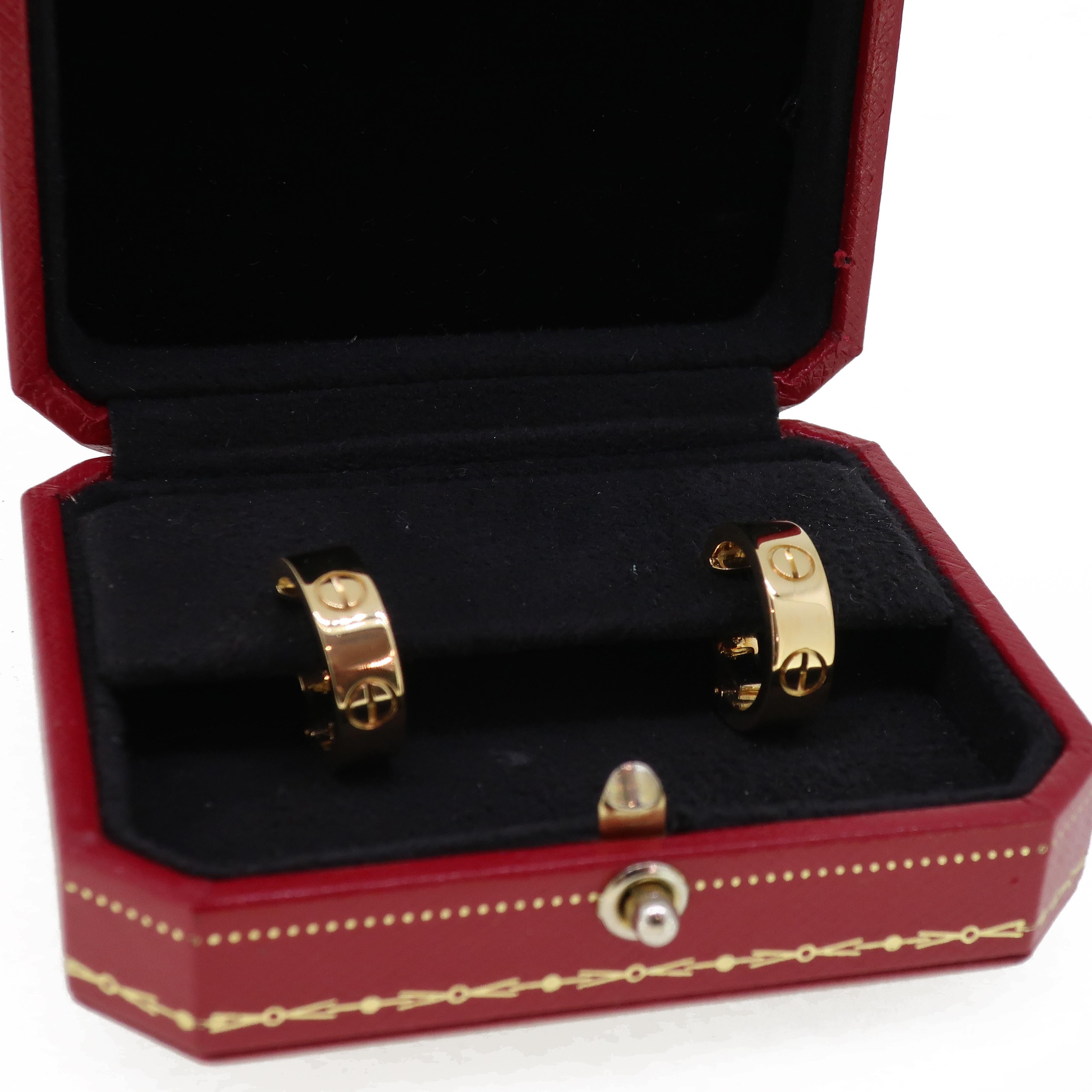 Women's Gold Cartier 'Love' Hoop Earrings 18 Karat Yellow For Sale