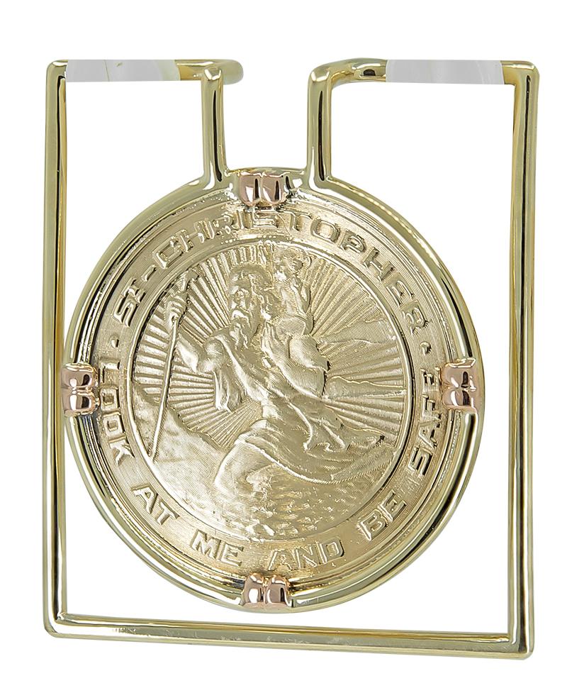 St. Christopher money clip.  Made and signed by CARTIER.  14K yellow gold, with rose gold accents.  1 1/2
