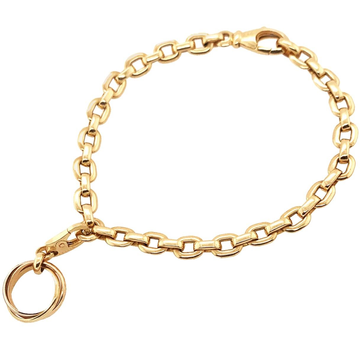 Gold Cartier Trinity Charm Link Bracelet and Charm