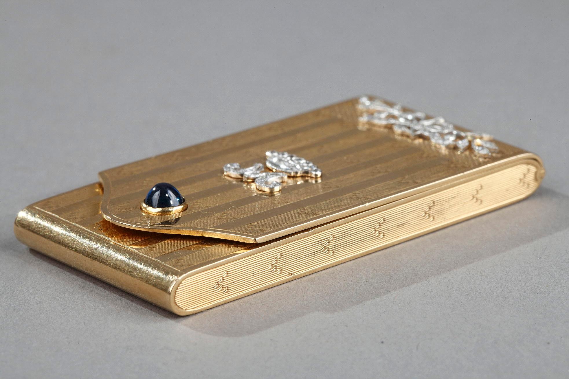 Art Deco Gold Case with Diamonds and Sapphire, Early 20th Century
