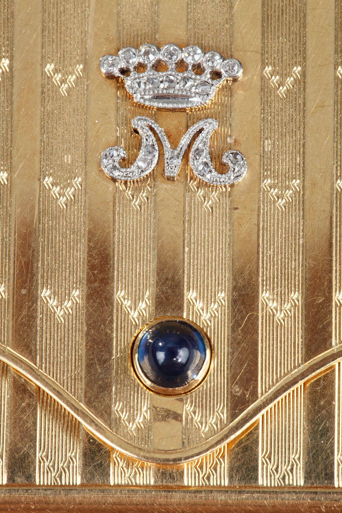 Women's or Men's Gold Case with Diamonds and Sapphire, Early 20th Century