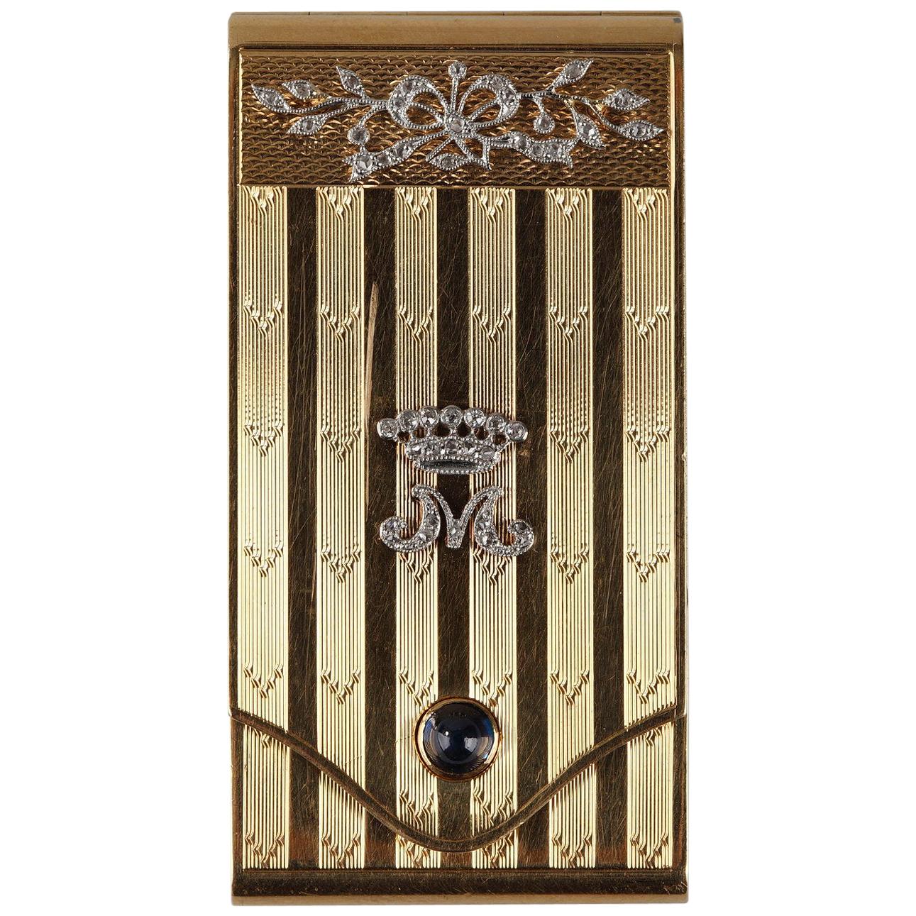 Gold Case with Diamonds and Sapphire, Early 20th Century