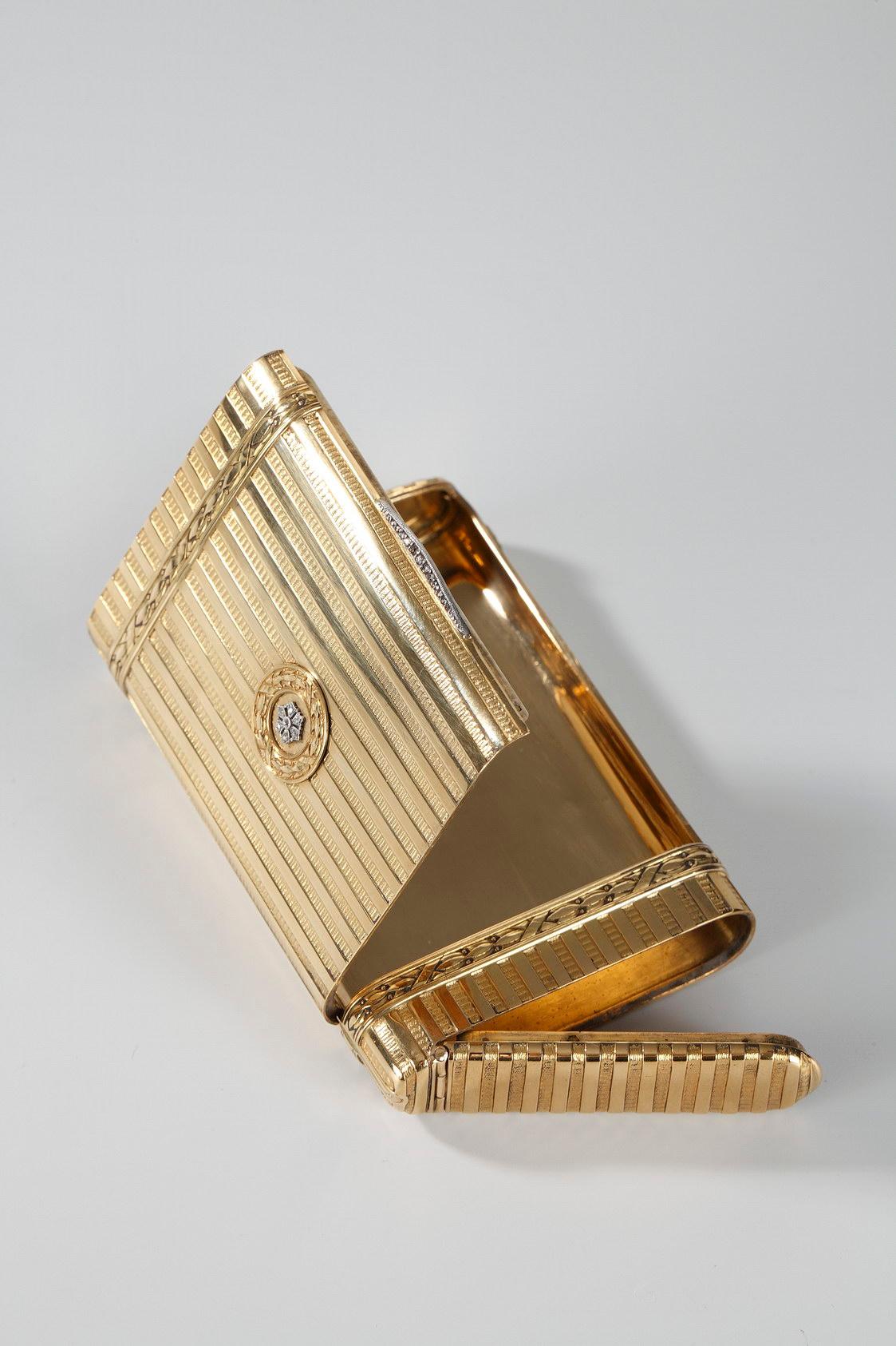 Art Deco Gold Case with Diamonds, Edouard Husson, Early 20th Century For Sale