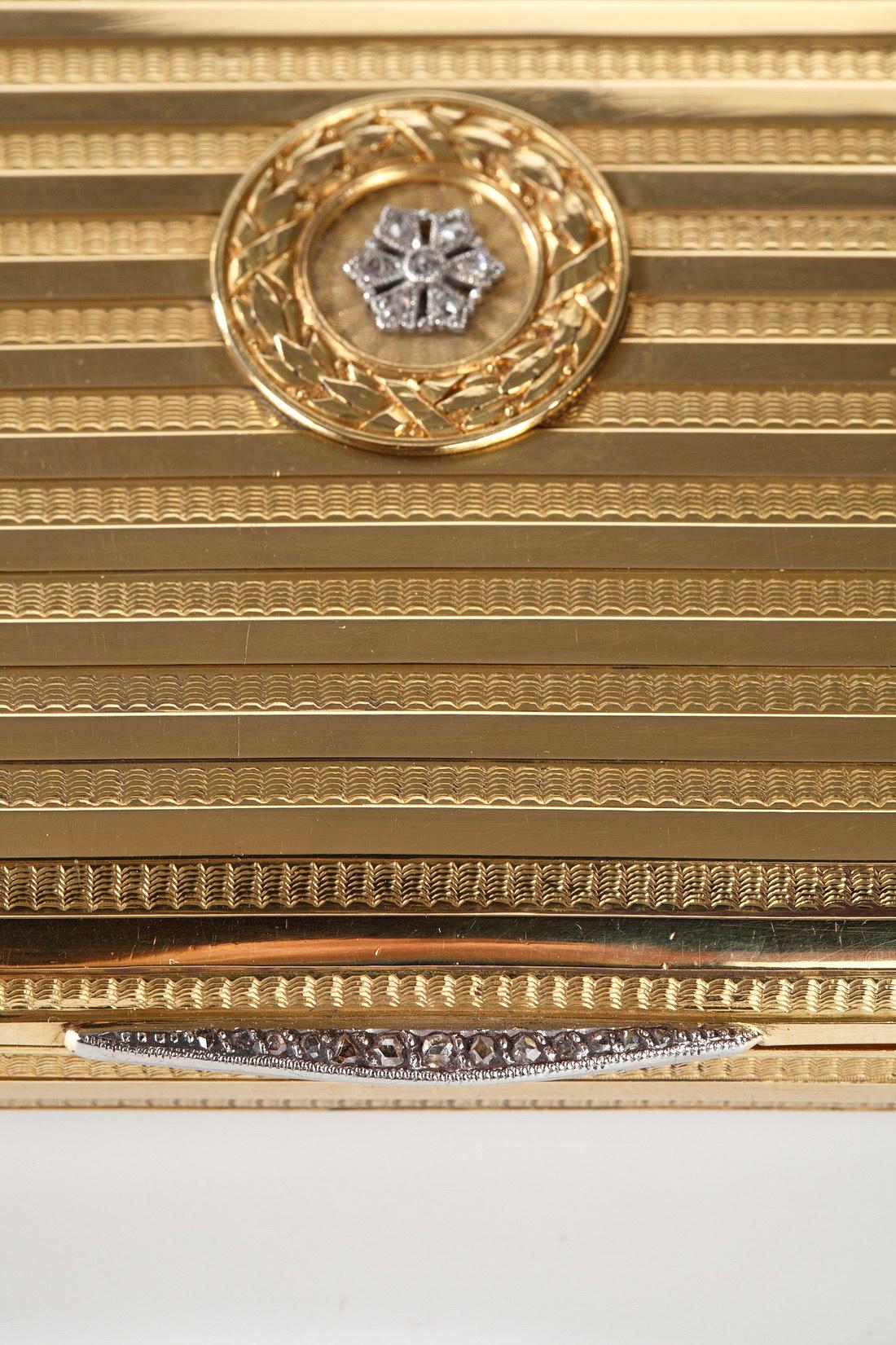 French Cut Gold Case with Diamonds, Edouard Husson, Early 20th Century For Sale