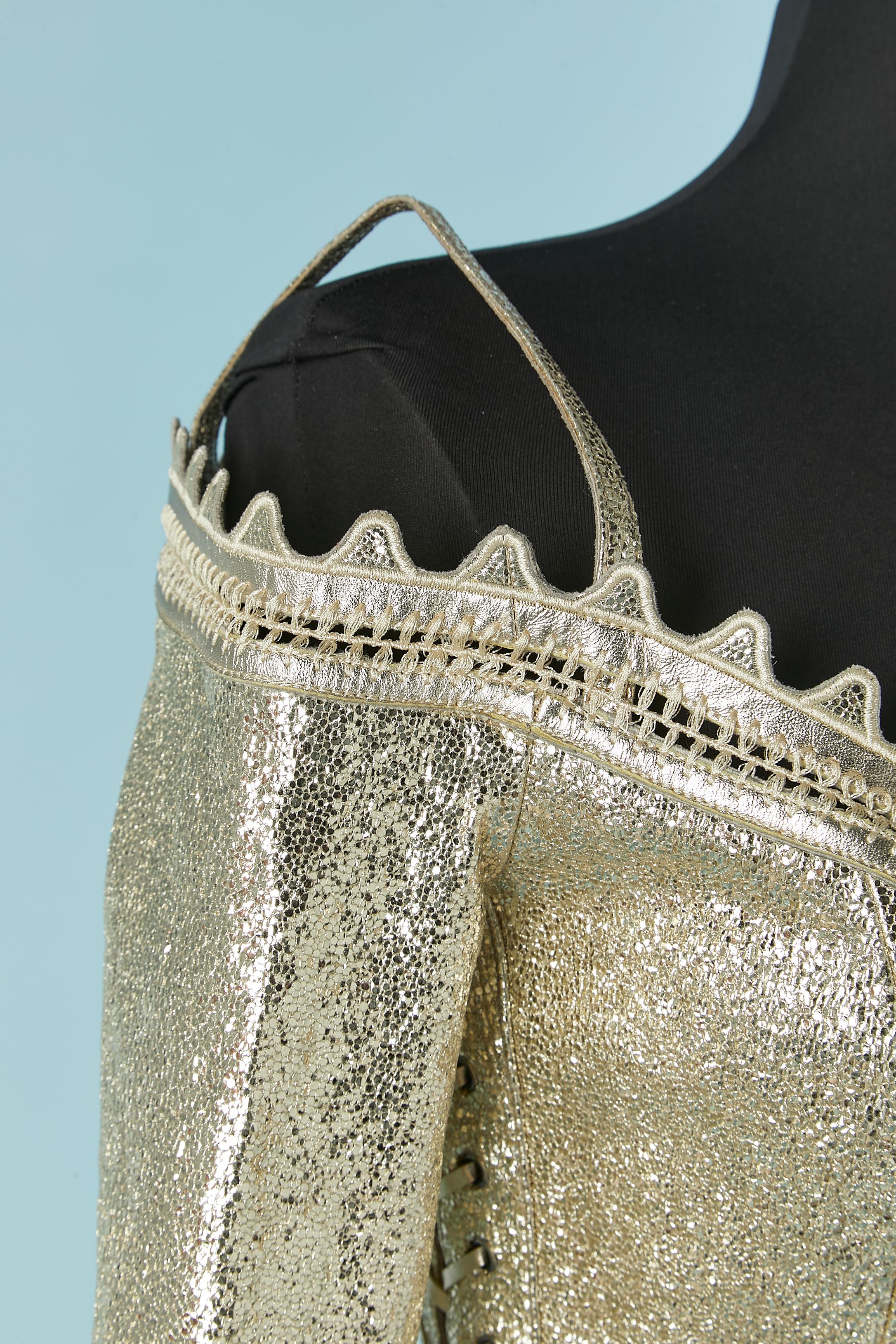 Donna Bustier in pelle caviale oro con lacci laterali JITROIS in vendita
