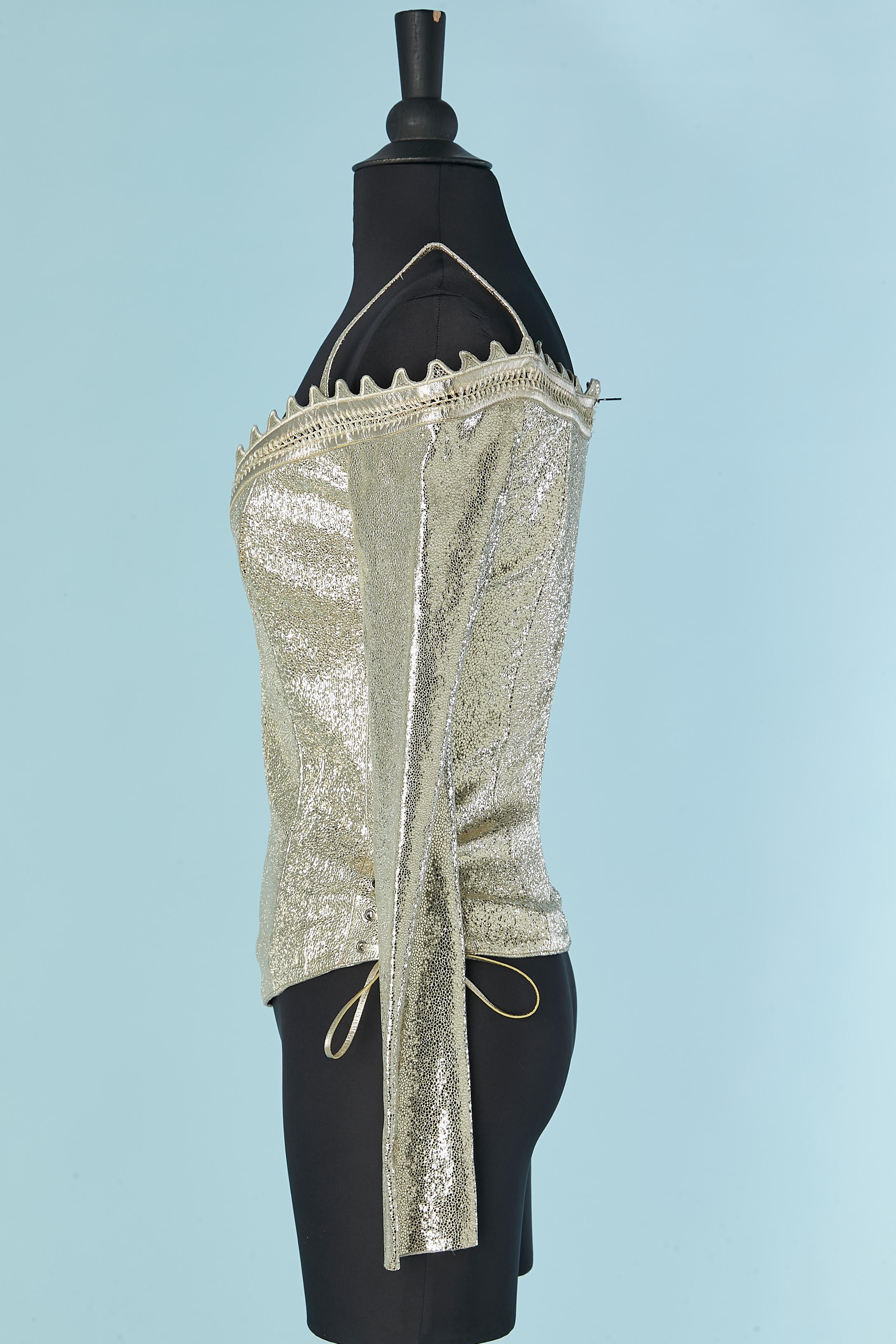 Bustier in pelle caviale oro con lacci laterali JITROIS in vendita 1