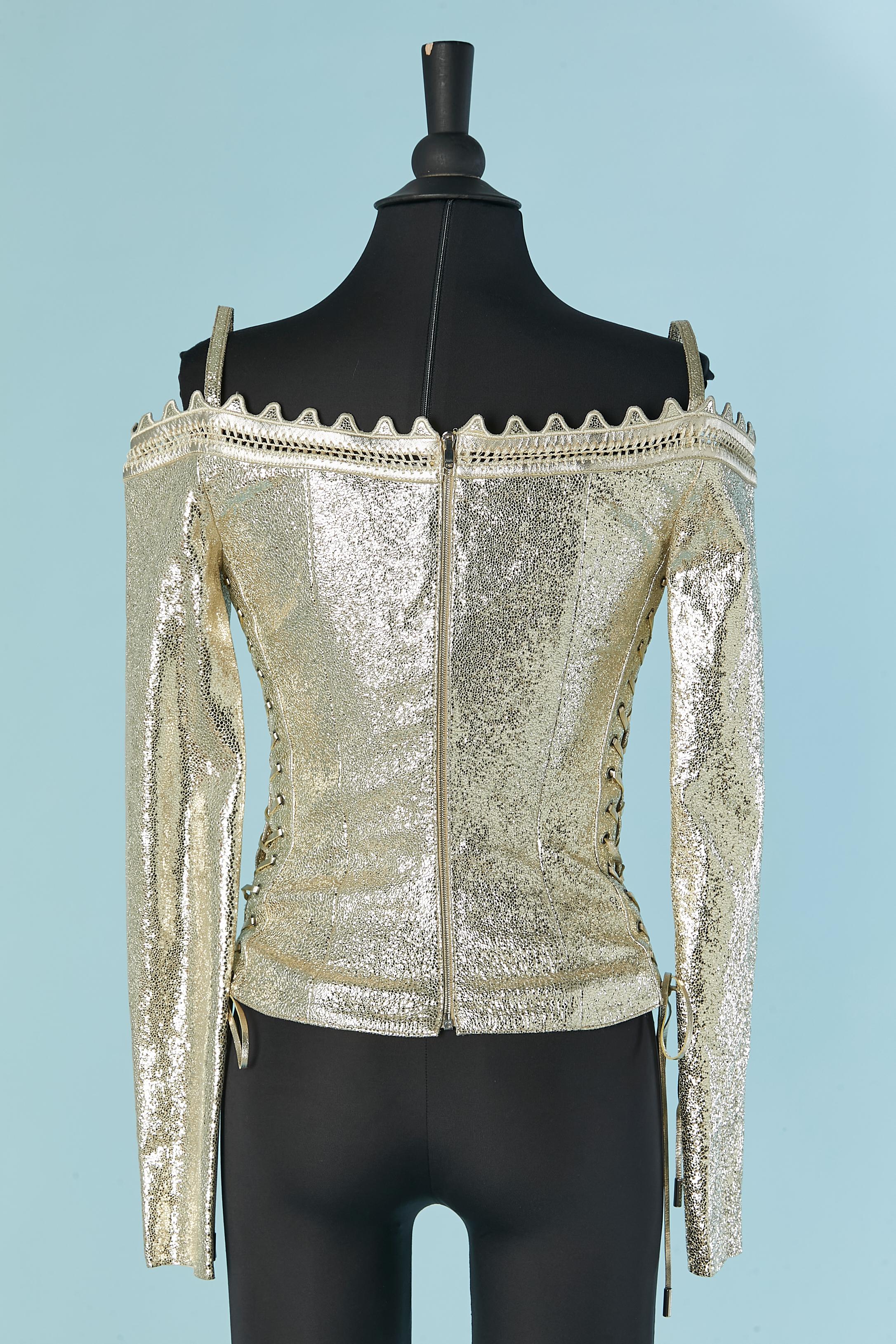 Bustier in pelle caviale oro con lacci laterali JITROIS in vendita 2