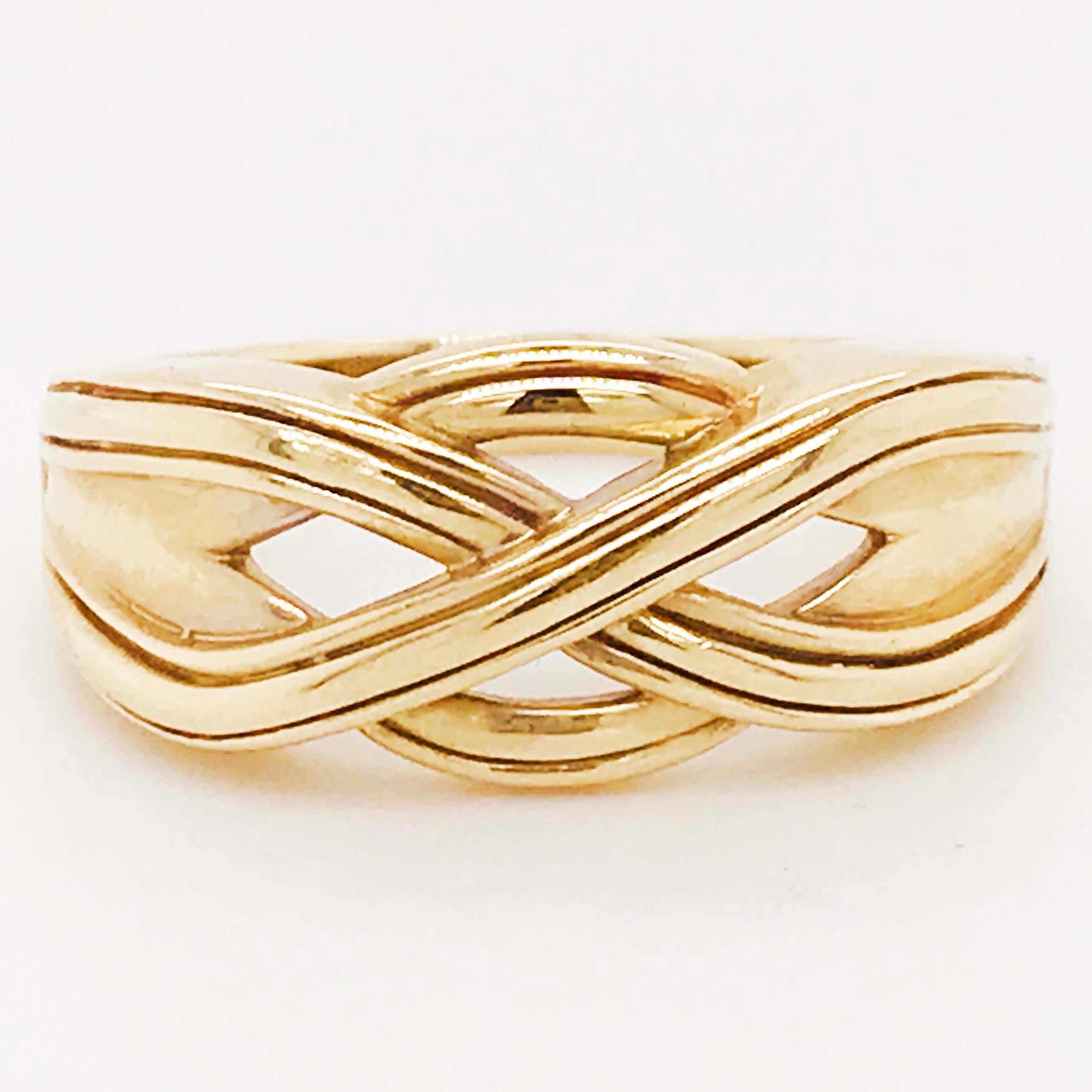 The Celtic ring is a man's band with the original Celtic knot or Trinity knot designed on the top of the ring. This piece has been handmade and crafted beautifully! With precious metal, 14k yellow gold. The ring is a rich yellow gold color and a