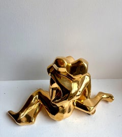 Sculpture cubiste en céramique dorée intitulée « L'étreinte des amants », de Jaru, années 1970