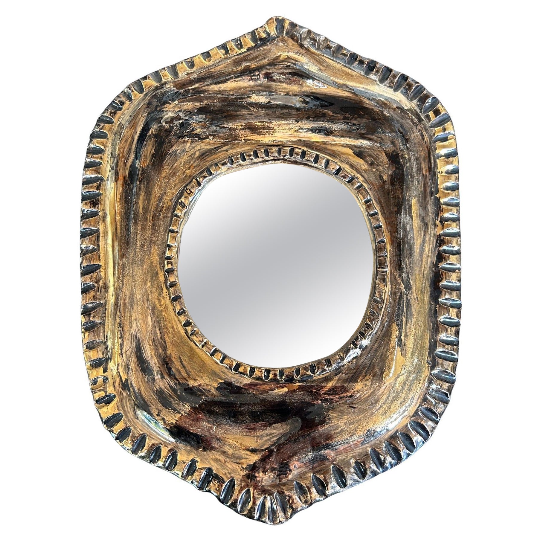 Gold ceramic mirror in the manner of Mithé Espelt