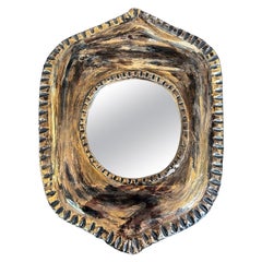 Gold ceramic mirror in the manner of Mithé Espelt