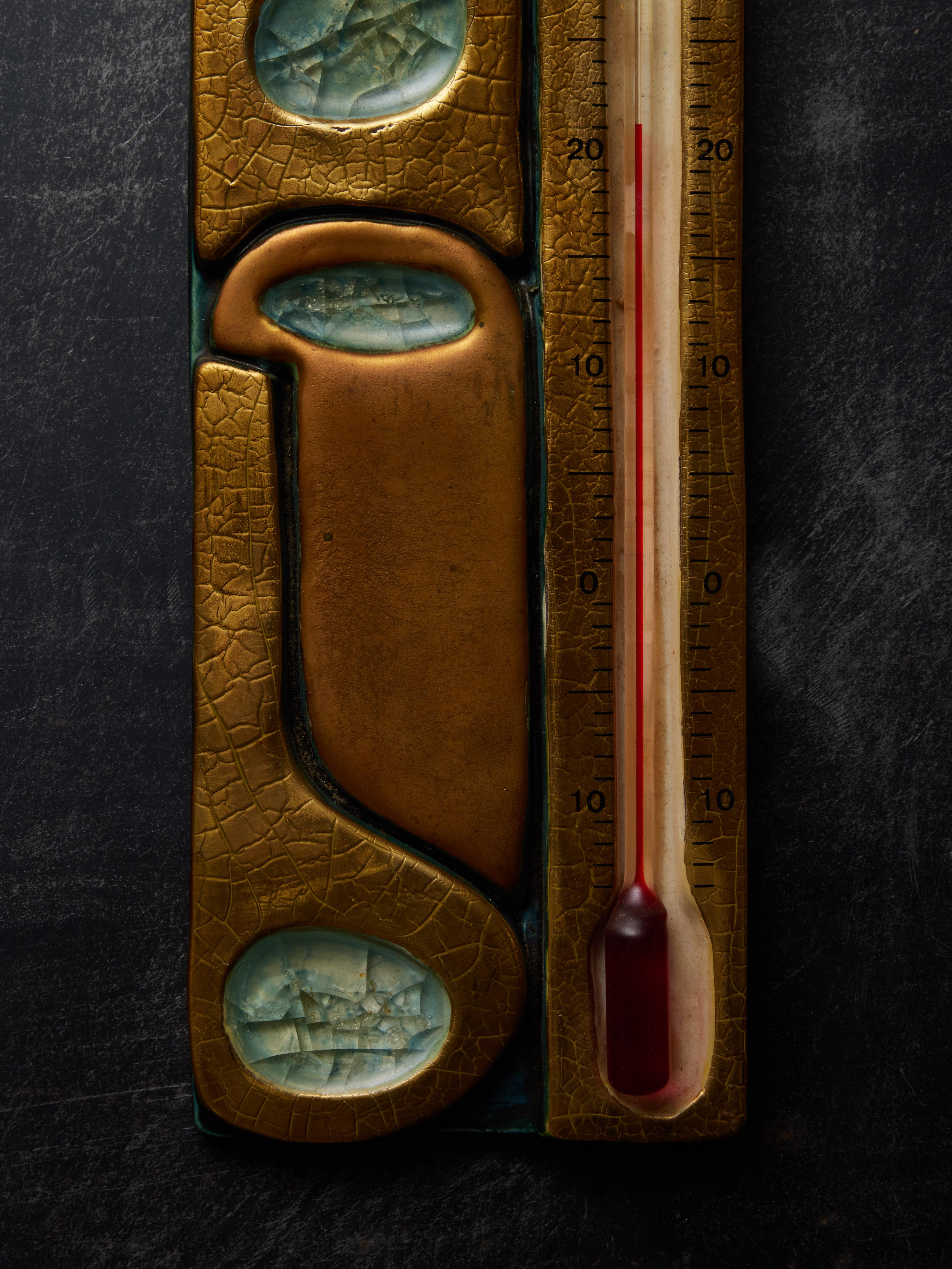 Mid-20th Century Gold Ceramic Thermometer by Mithé Espelte