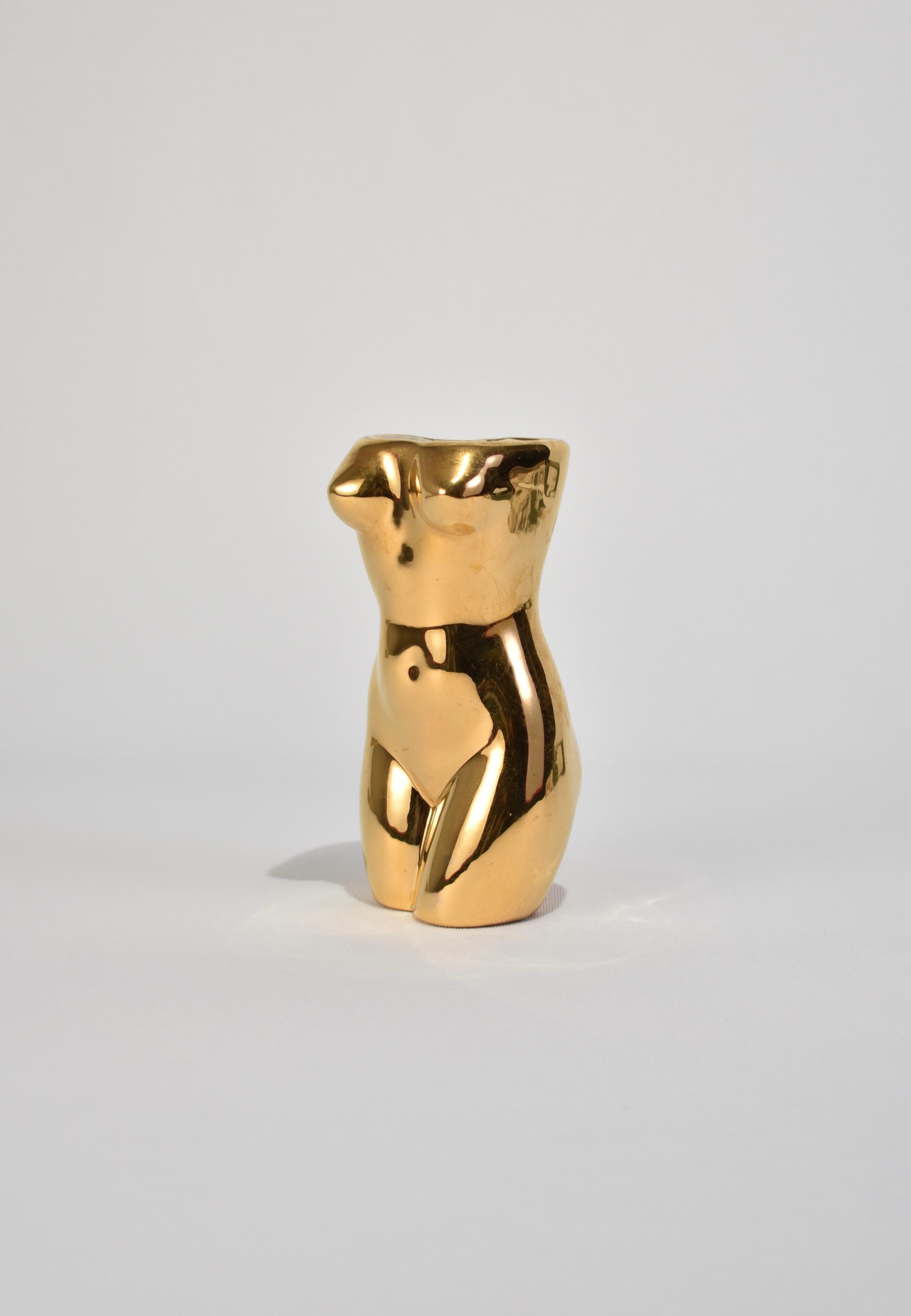 Glazed Gold Ceramic Torso Vase For Sale