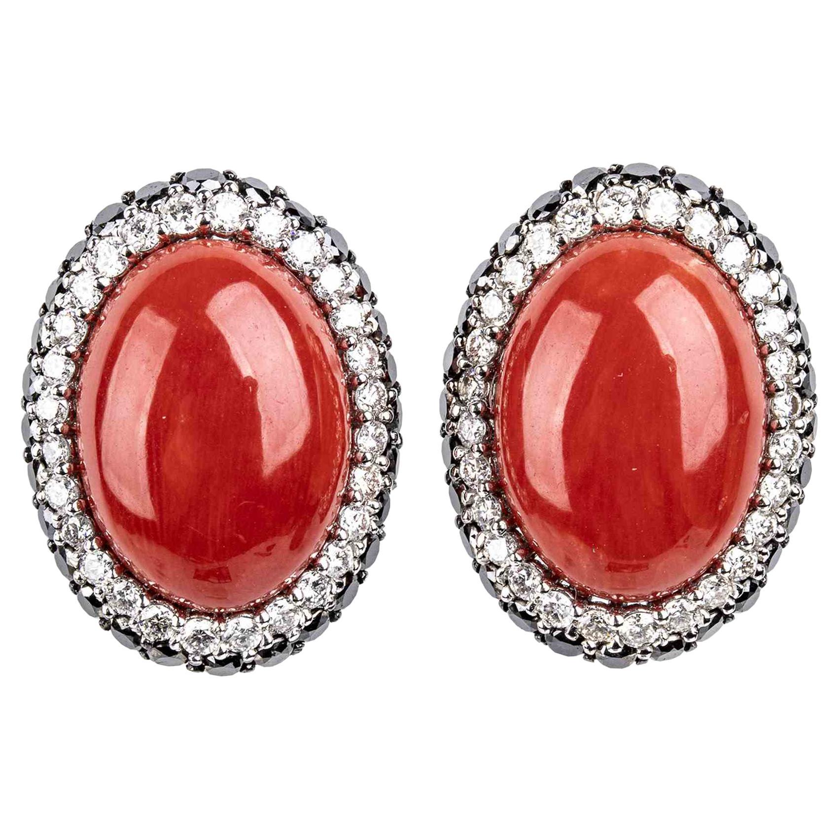 Carved Coral and Diamond Earrings main image 0