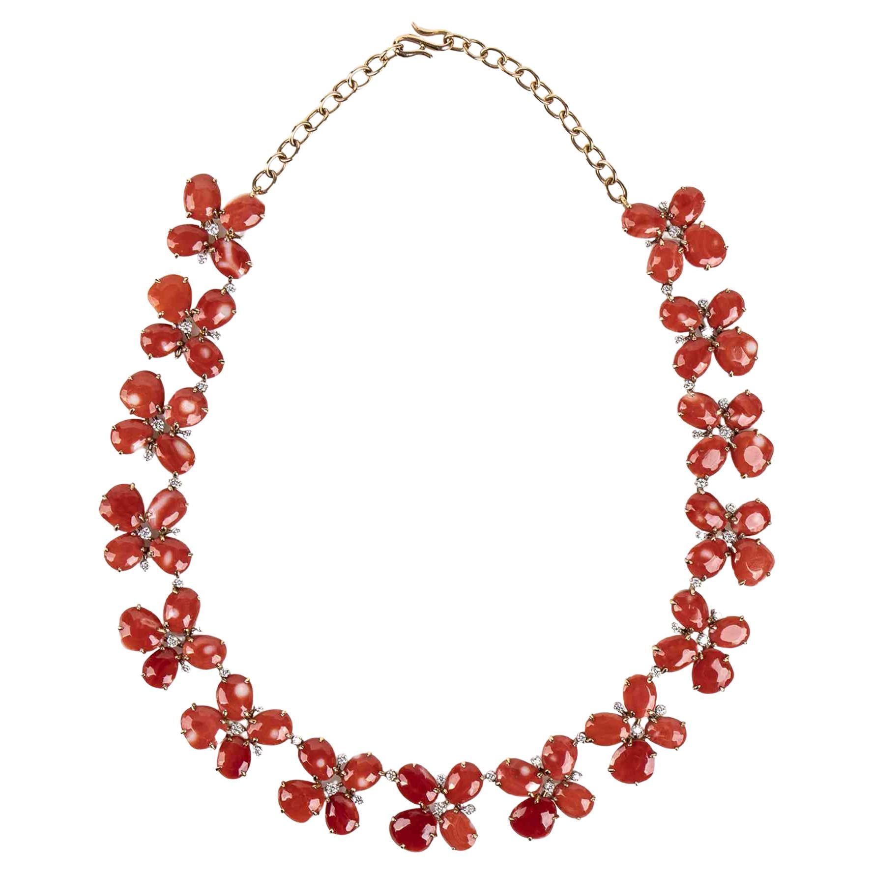 Gold, Cerasuolo Coral and Diamonds Necklace