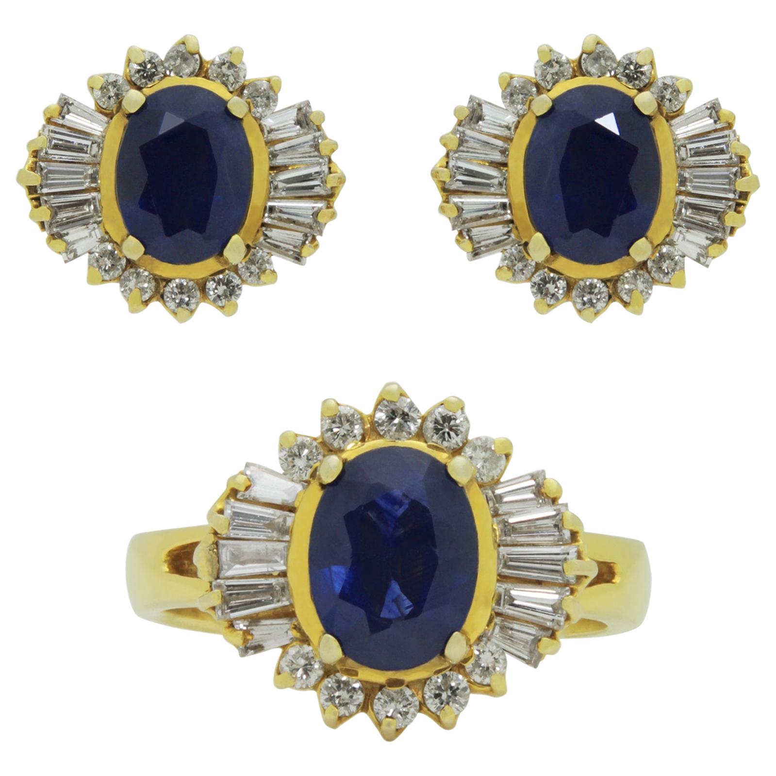 Sapphire Diamond Gold Star Earrings and Ring Set For Sale at 1stDibs