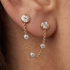0.53ct Diamond 14K Gold Bezel Chain Drop Earrings