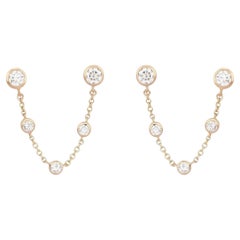 0.53ct Diamond 14K Gold Bezel Chain Drop Earrings