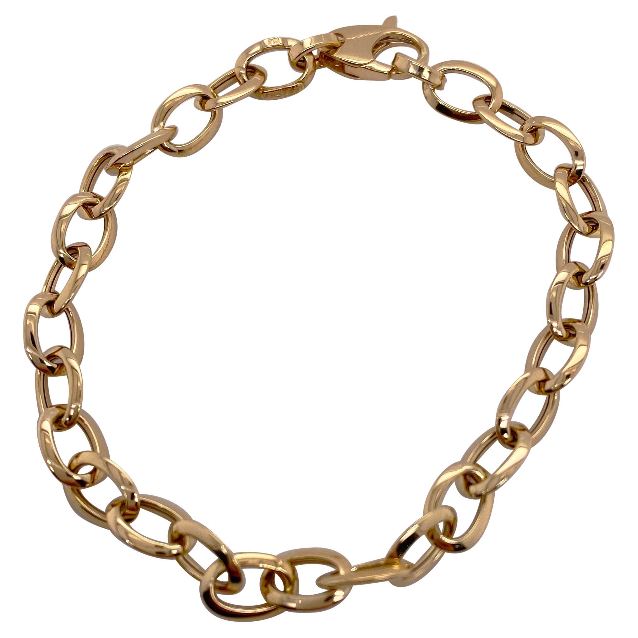 Gold Chain Bracelet, 14 Karat Yellow Gold Wide Cable Chain Bracelet For Sale