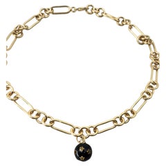 Gold Chain Choker Necklace Diamond Star Sphere Pendant Black Enamel - J Dauphin