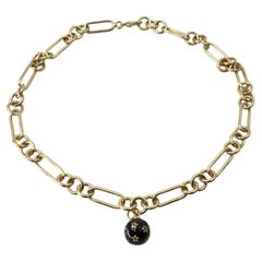 Gold Chain Choker Necklace Diamond Star Sphere Pendant Black Enamel - J Dauphin