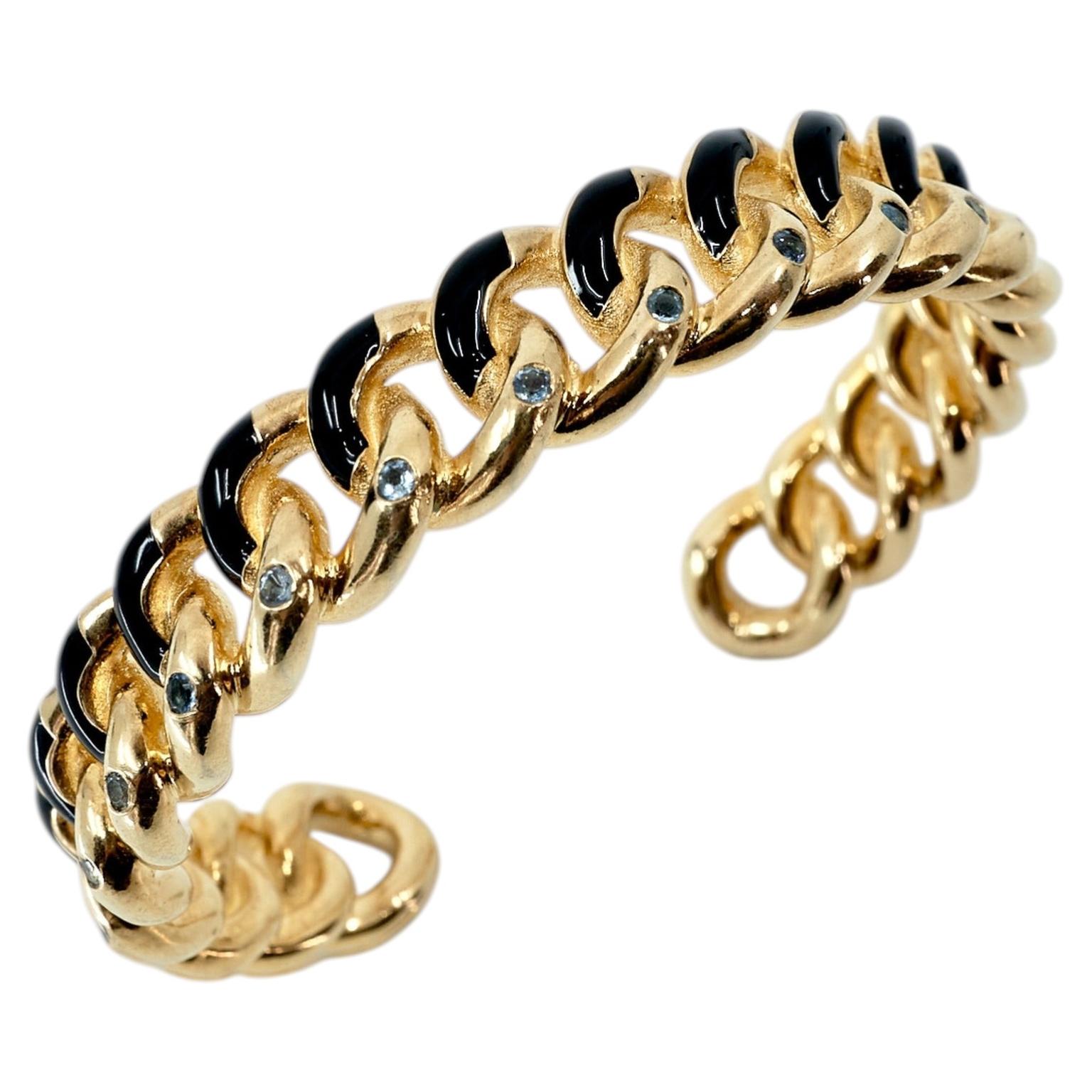 Pulsera de cadena con aguamarina, esmalte negro y chapado en oro, J Dauphin