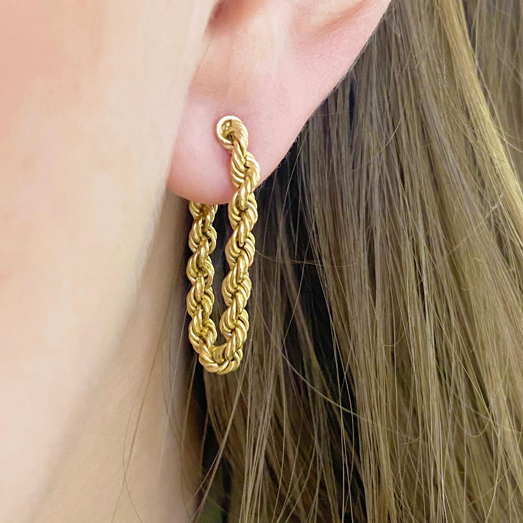 These 14 karat yellow gold chain earring dangles can be worn by all! Layer it with dainty studs for a custom look or on their own as a signature piece. These chain earrings have a great versatile design and look amazing on! These earrings would make