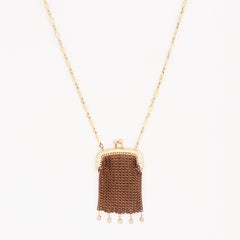 Gold Chain Mesh Pouch Necklace by Whiting & Davis, 1960s