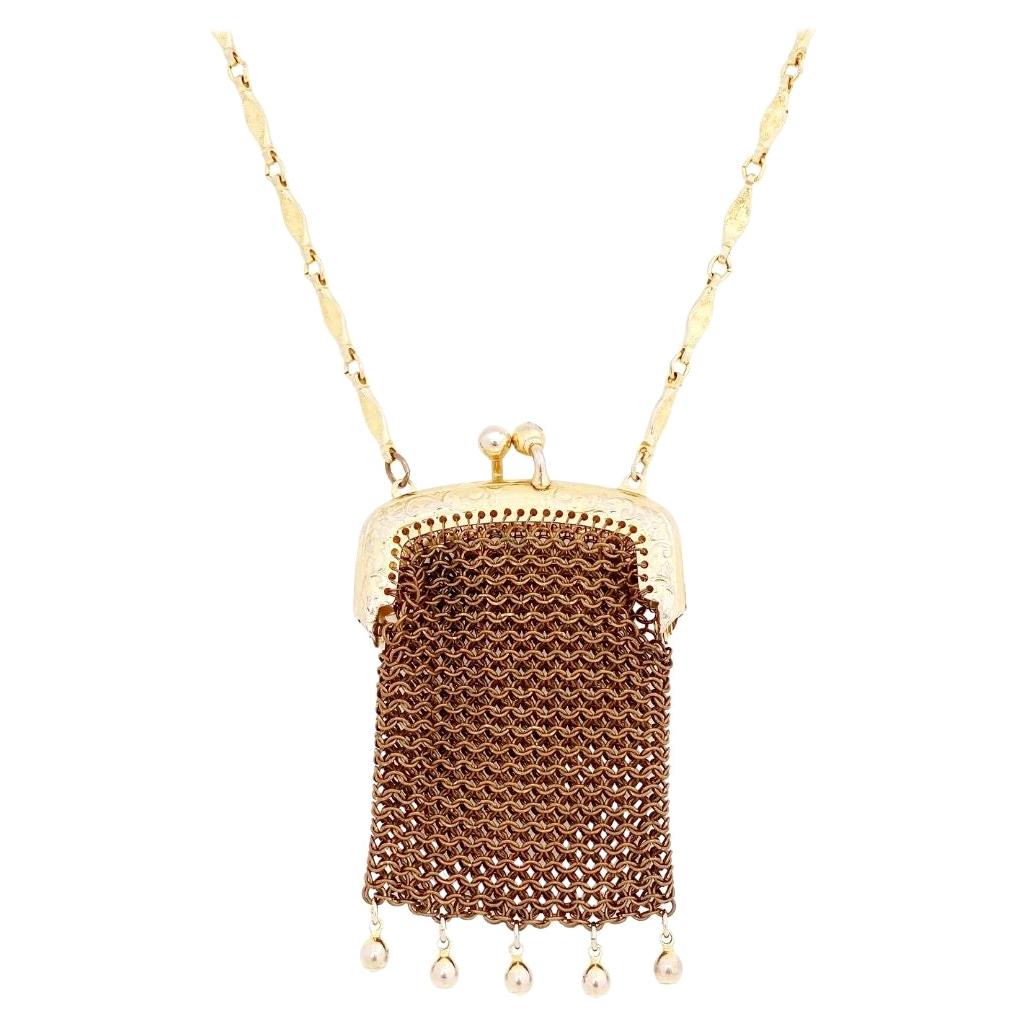 Gold Chain Mesh Pouch Necklace by Whiting & Davis, 1960s For Sale