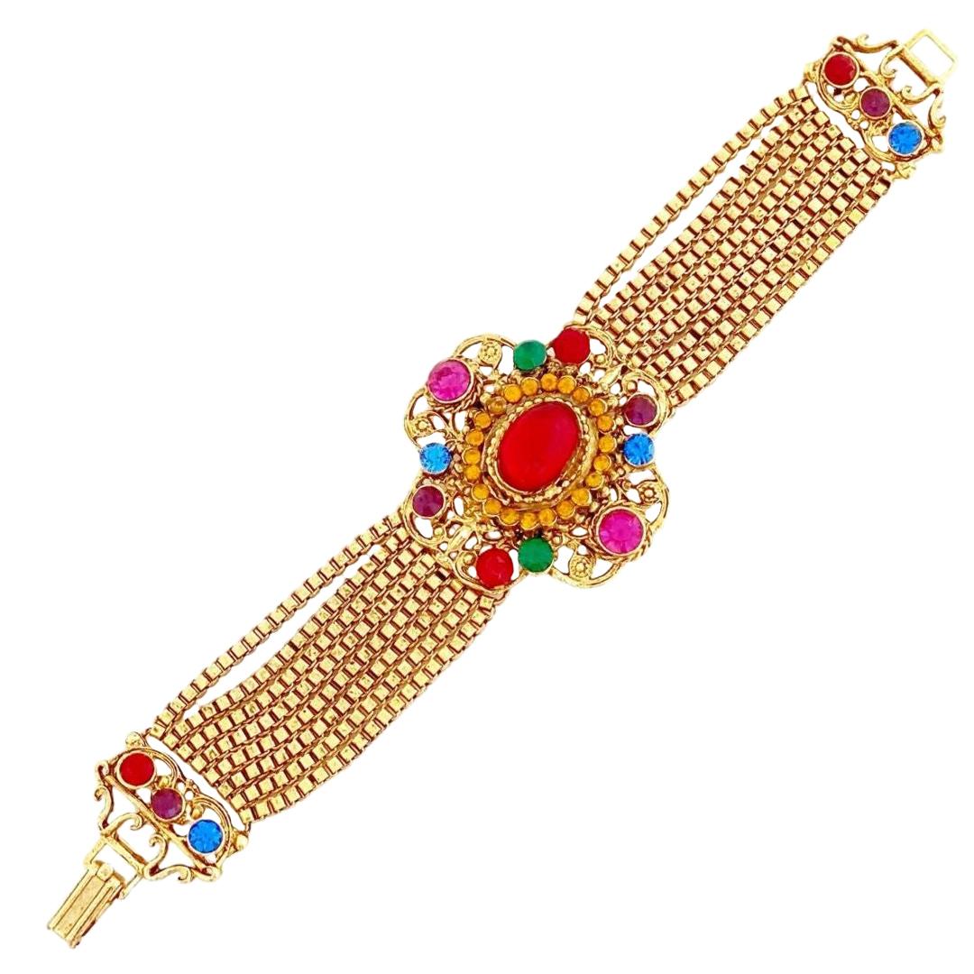 Gold Chain Mughal Style Medallion Bracelet By Blythe & Blythe, 1970s
