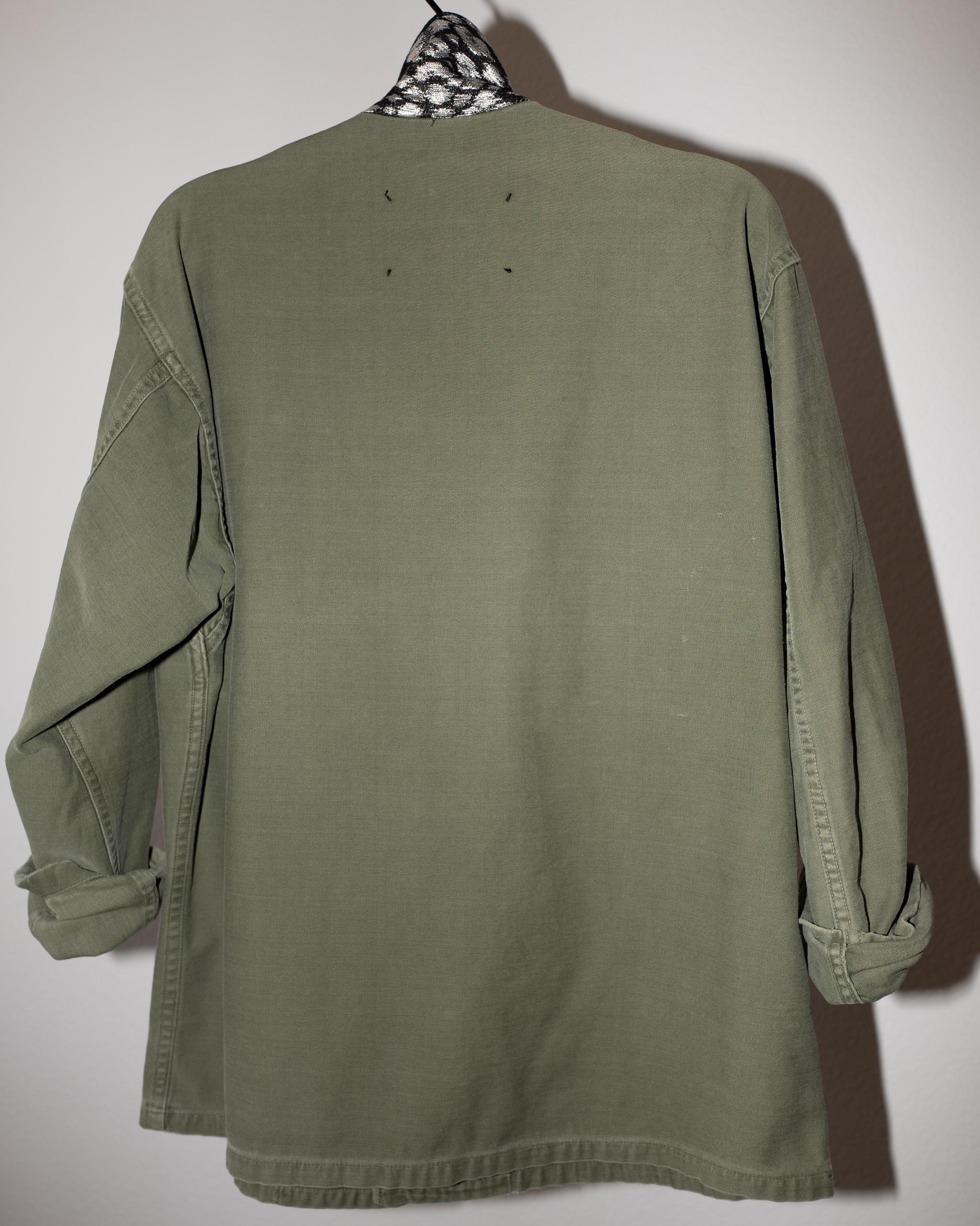 Women's or Men's Gold Chain Pockets Green Us Vintage Military Jacket Black Tweed J Dauphin