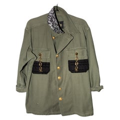 Gold Chain Pockets Green Us Vintage Military Jacket Black Tweed J Dauphin